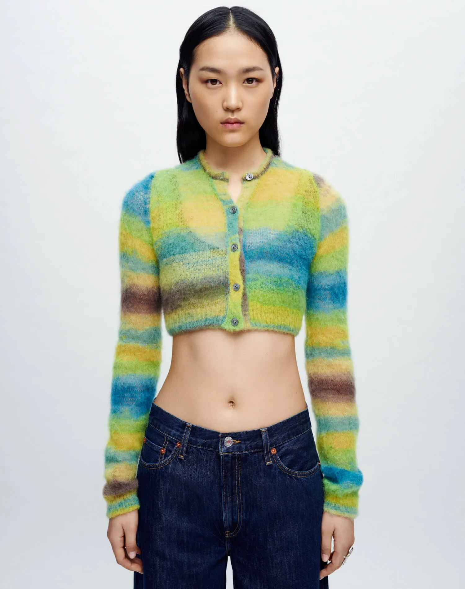 Cropped Crewneck Cardigan - Green Space Dye sold by Re/Done product image thumbnail 3