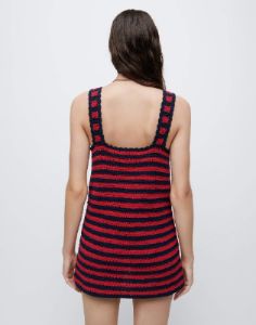 70s Crochet Mini Dress - Red Navy Multi sold by Re/Done