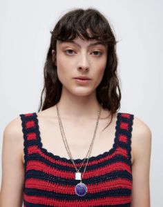 70s Crochet Mini Dress - Red Navy Multi sold by Re/Done