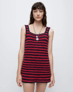 70s Crochet Mini Dress - Red Navy Multi sold by Re/Done