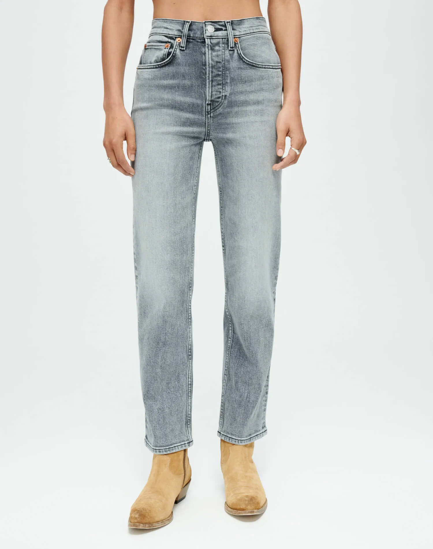 Extra Stretch 70s High Rise Stove Pipe - Silver Fade sold by Re/Done