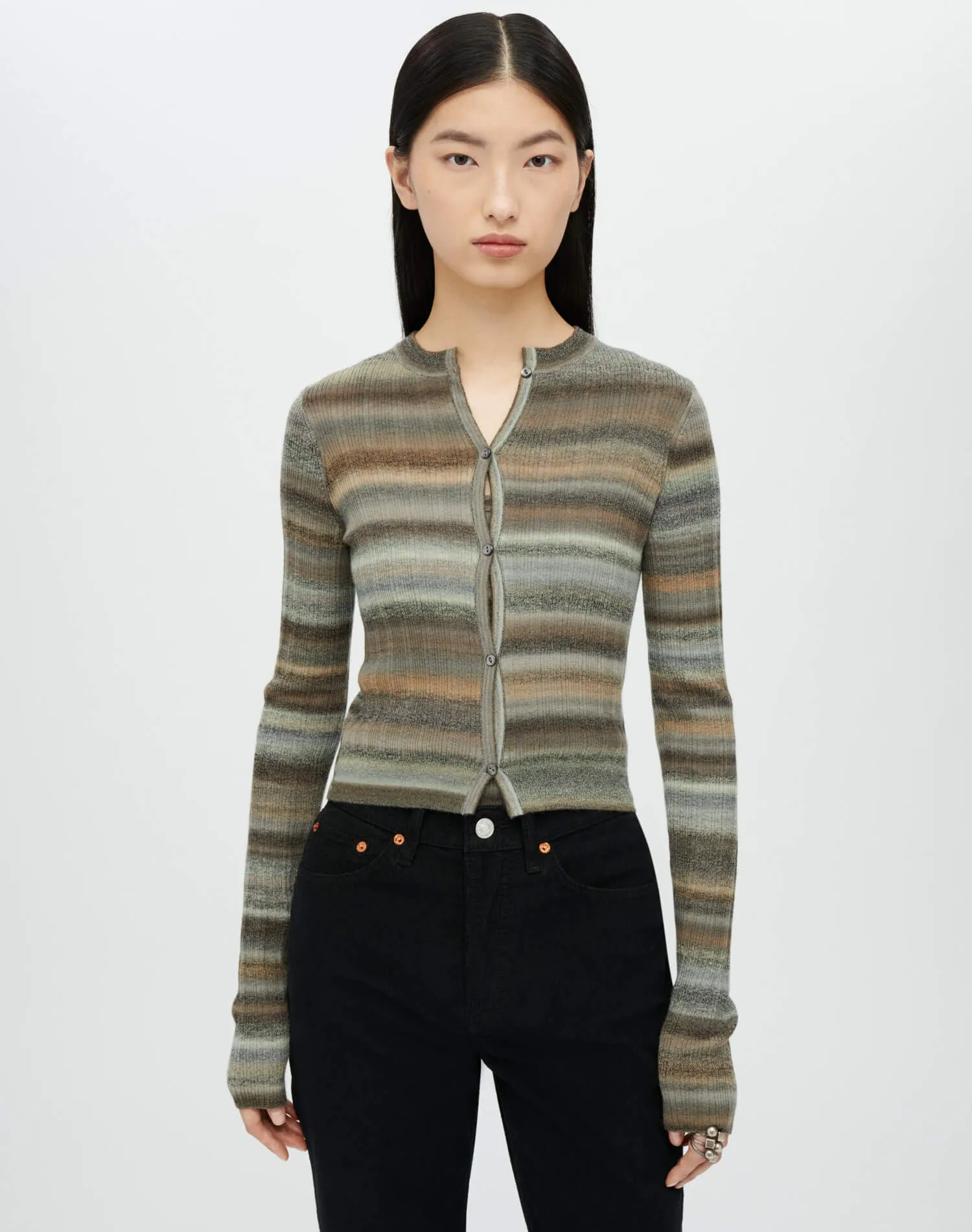 Button Front Cardigan - Grey Space Dye sold by Re/Done