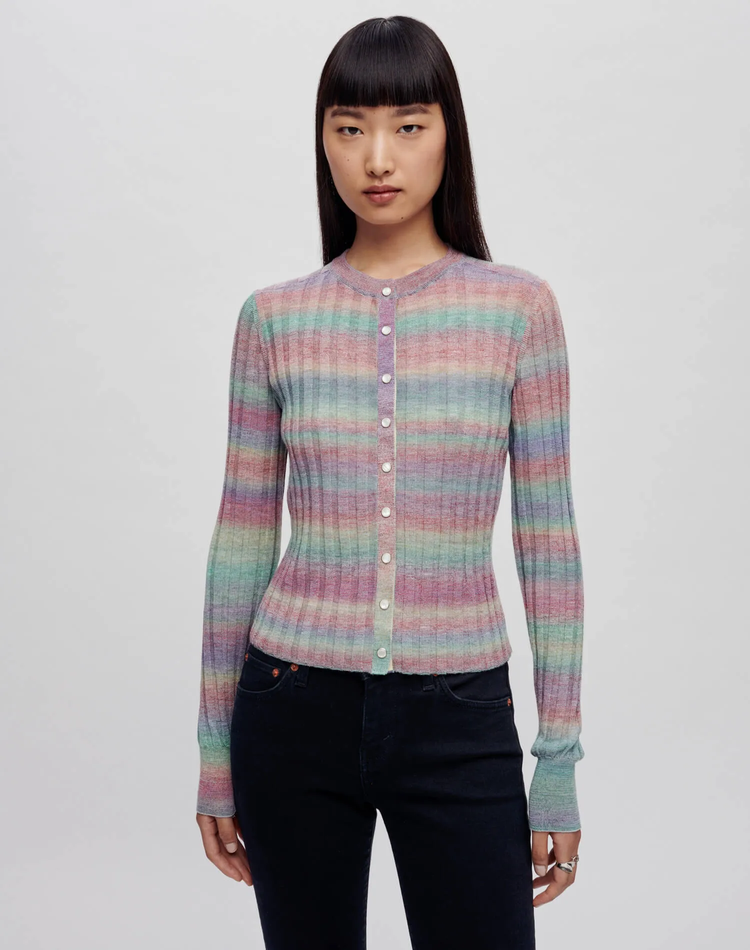 Poor Boy Rib Slim Cardigan - Spirulina Combo sold by Re/Done
