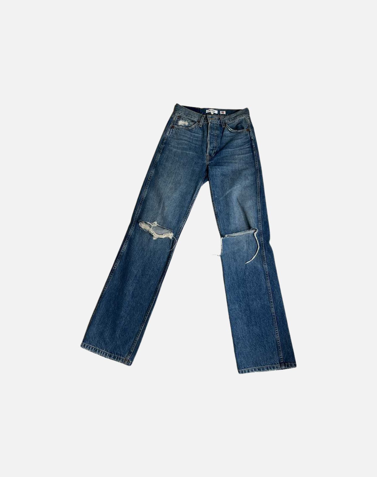 High Rise Loose - Washed Indigo with Rips sold by Re/Done