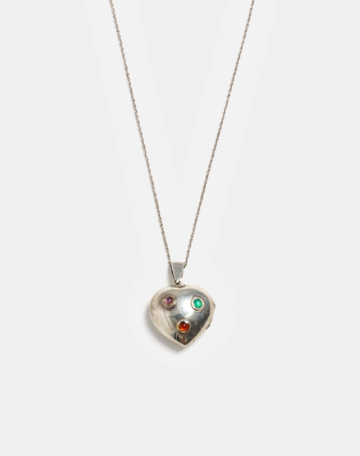 40s Sterling Heart with Glass Cabochons Necklace sold by Re/Done
