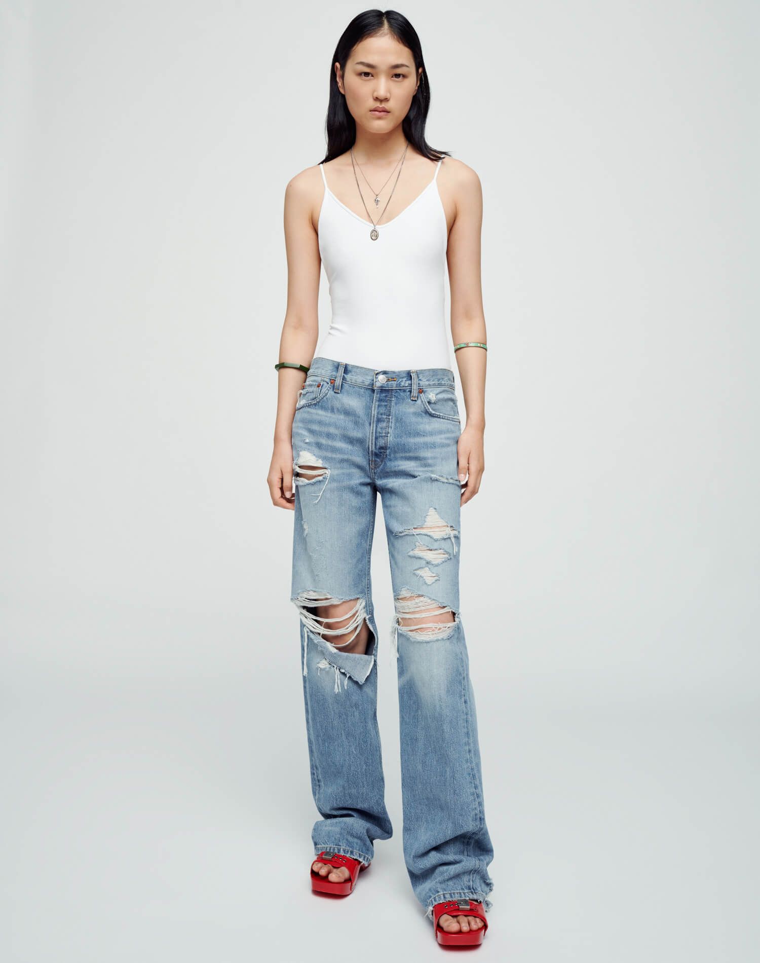 Spaghetti Strap Bodysuit - White sold by Re/Done