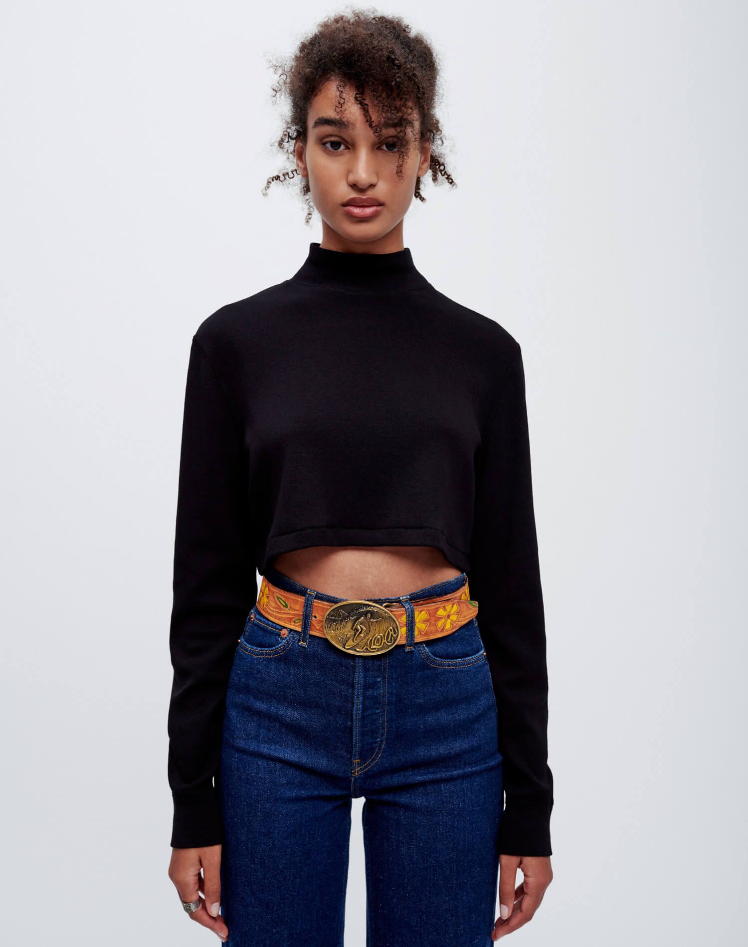 Cropped Mock Neck Long Sleeve - Black sold by Re/Done