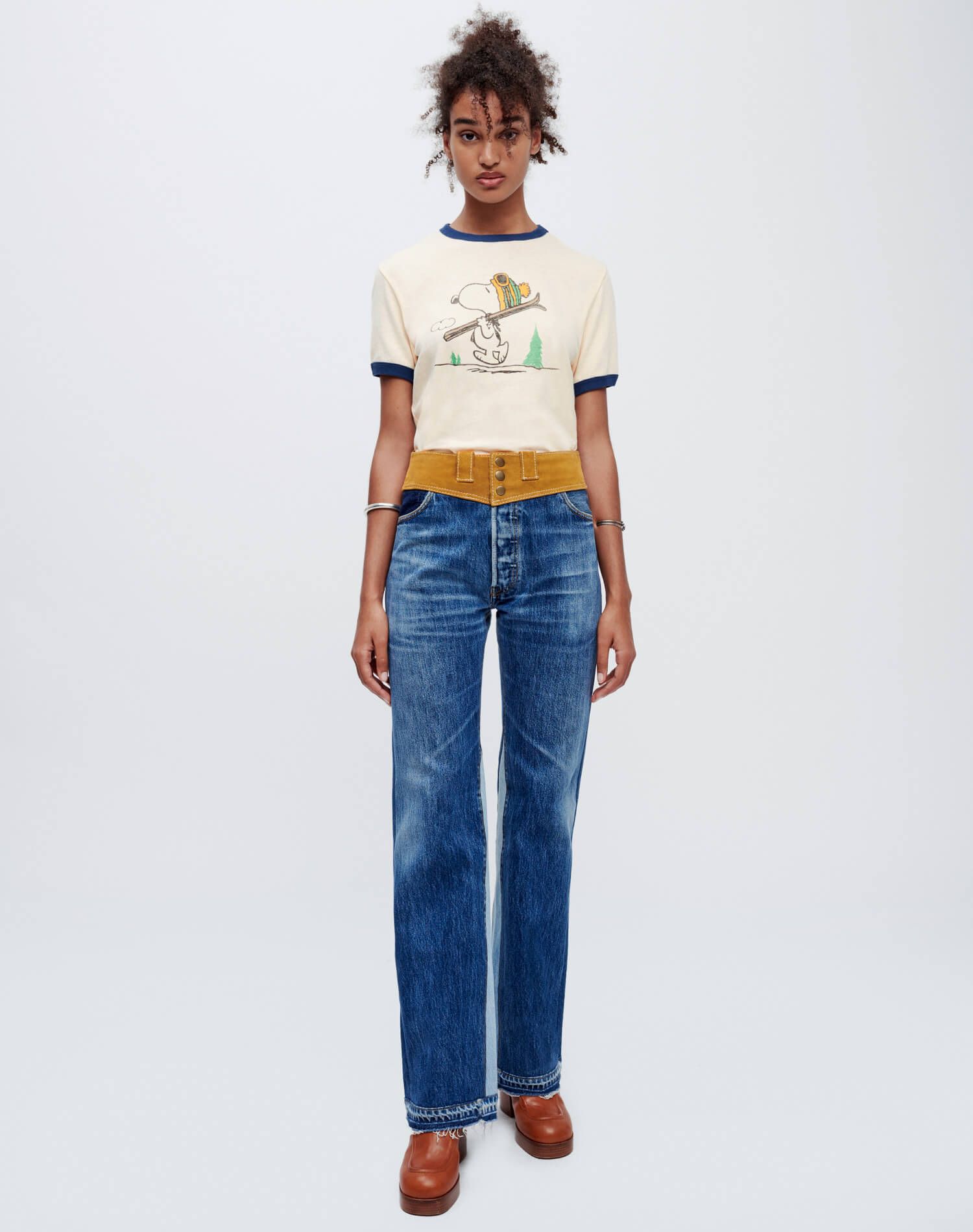 Ringer "Skiing Snoopy" Tee - Vintage Ivory with Midnight sold by Re/Done product image thumbnail 2