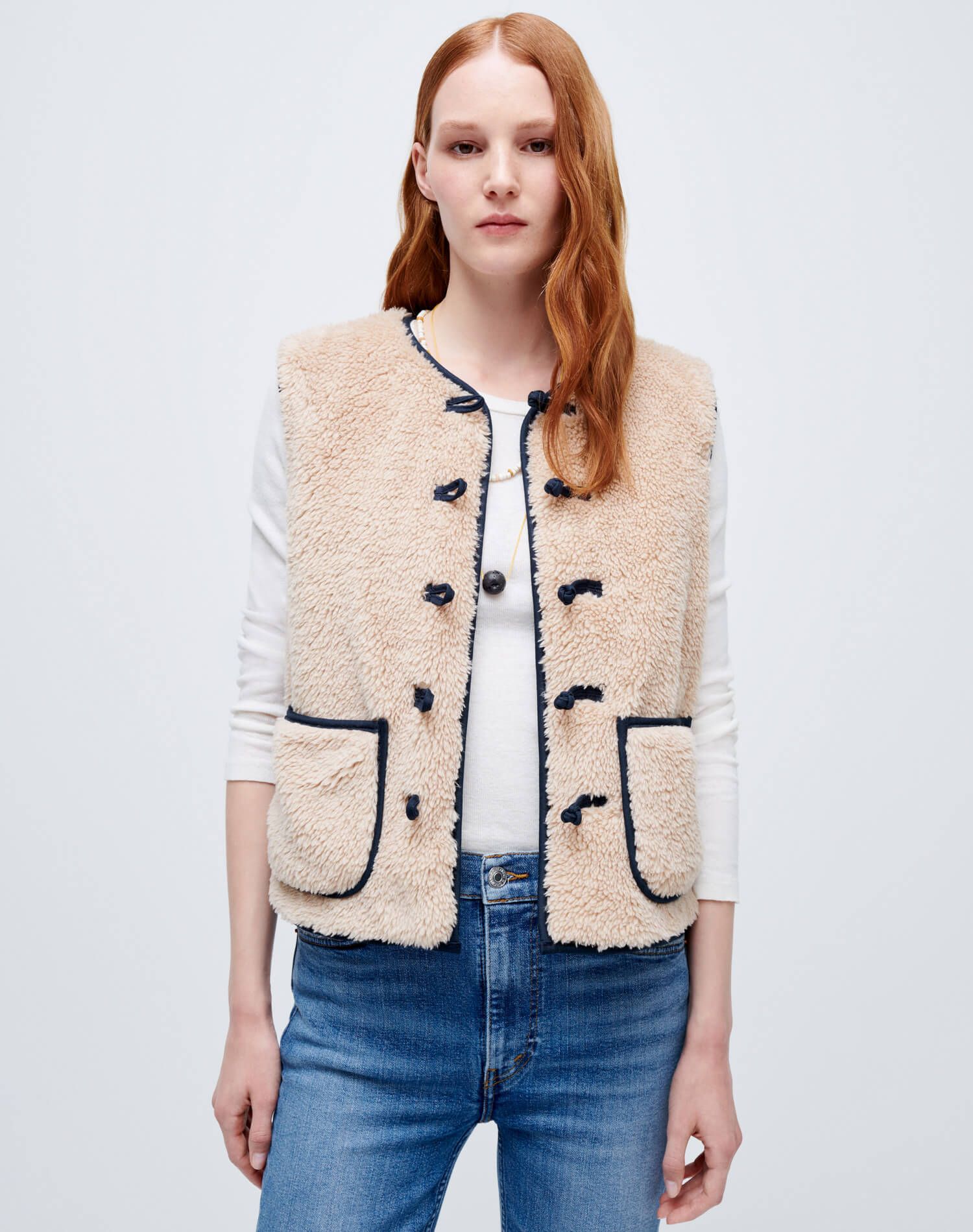Knot Front Sherpa Vest - Natural sold by Re/Done product image thumbnail 4