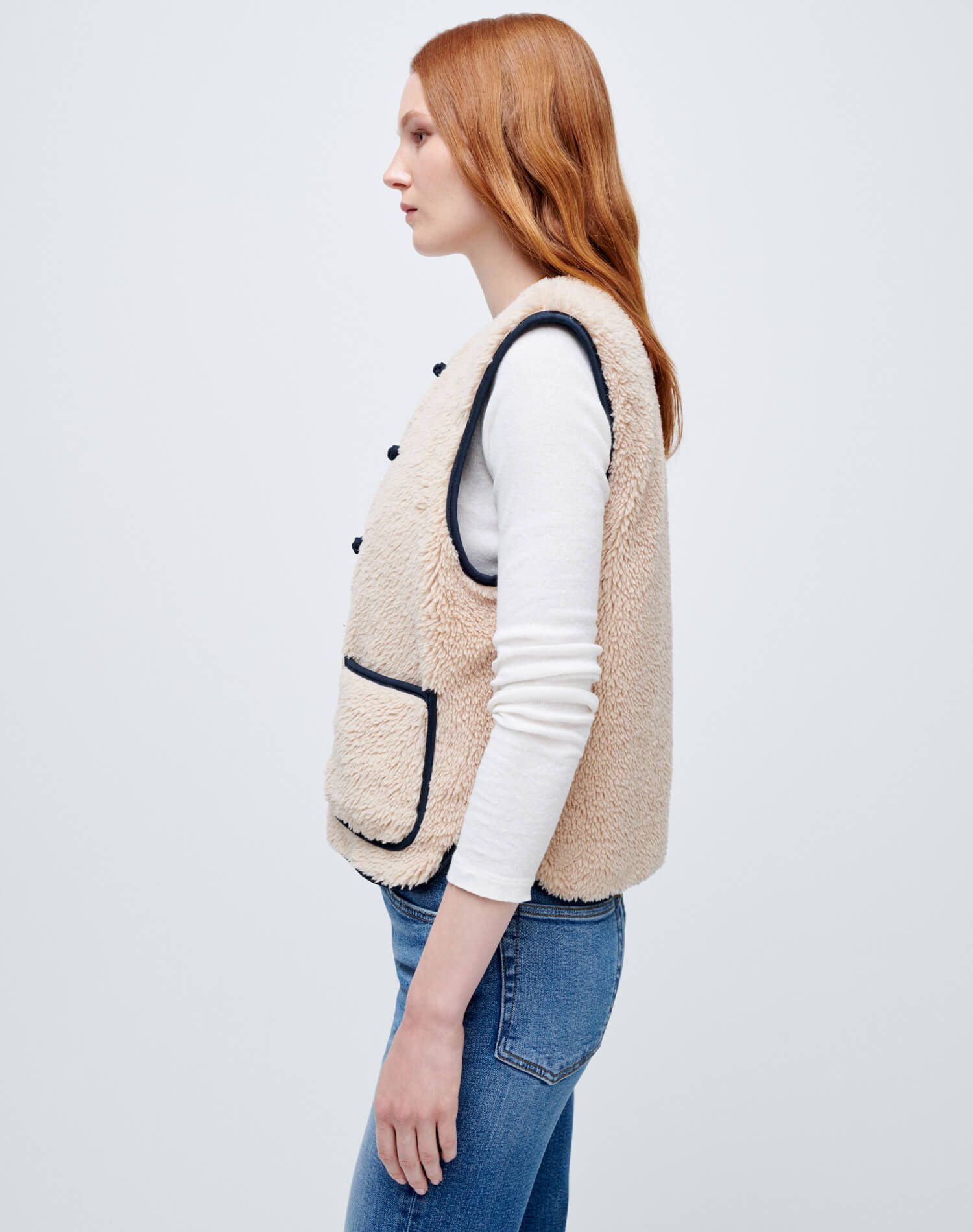 Knot Front Sherpa Vest - Natural sold by Re/Done product image thumbnail 6