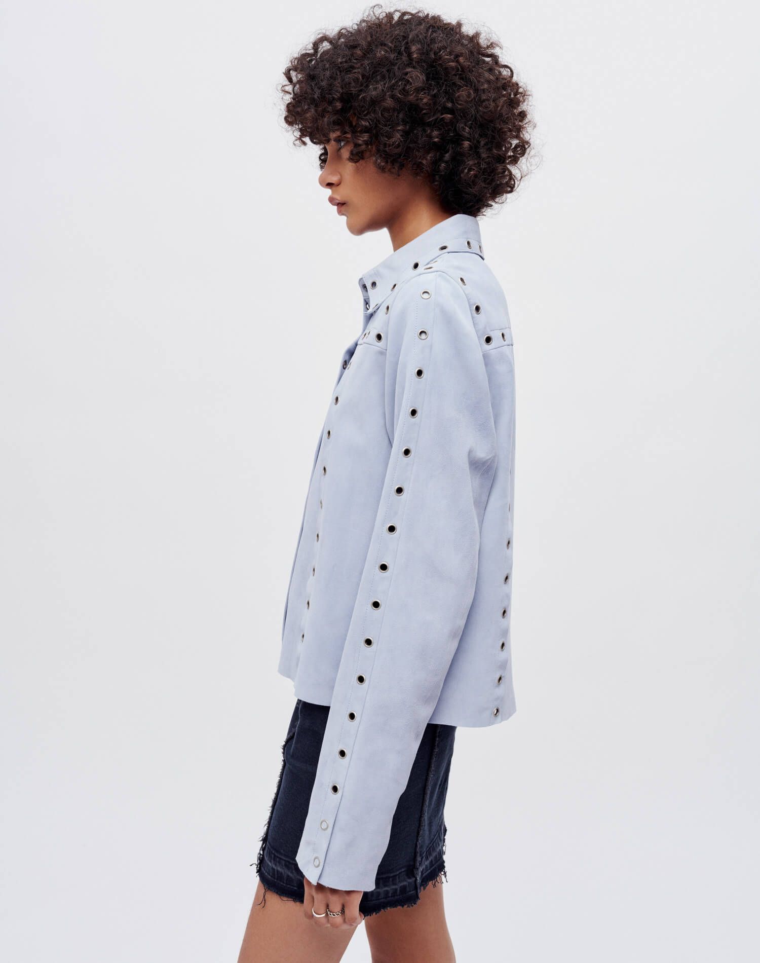 Suede Grommet Shirt - Baby Blue sold by Re/Done product image thumbnail 4