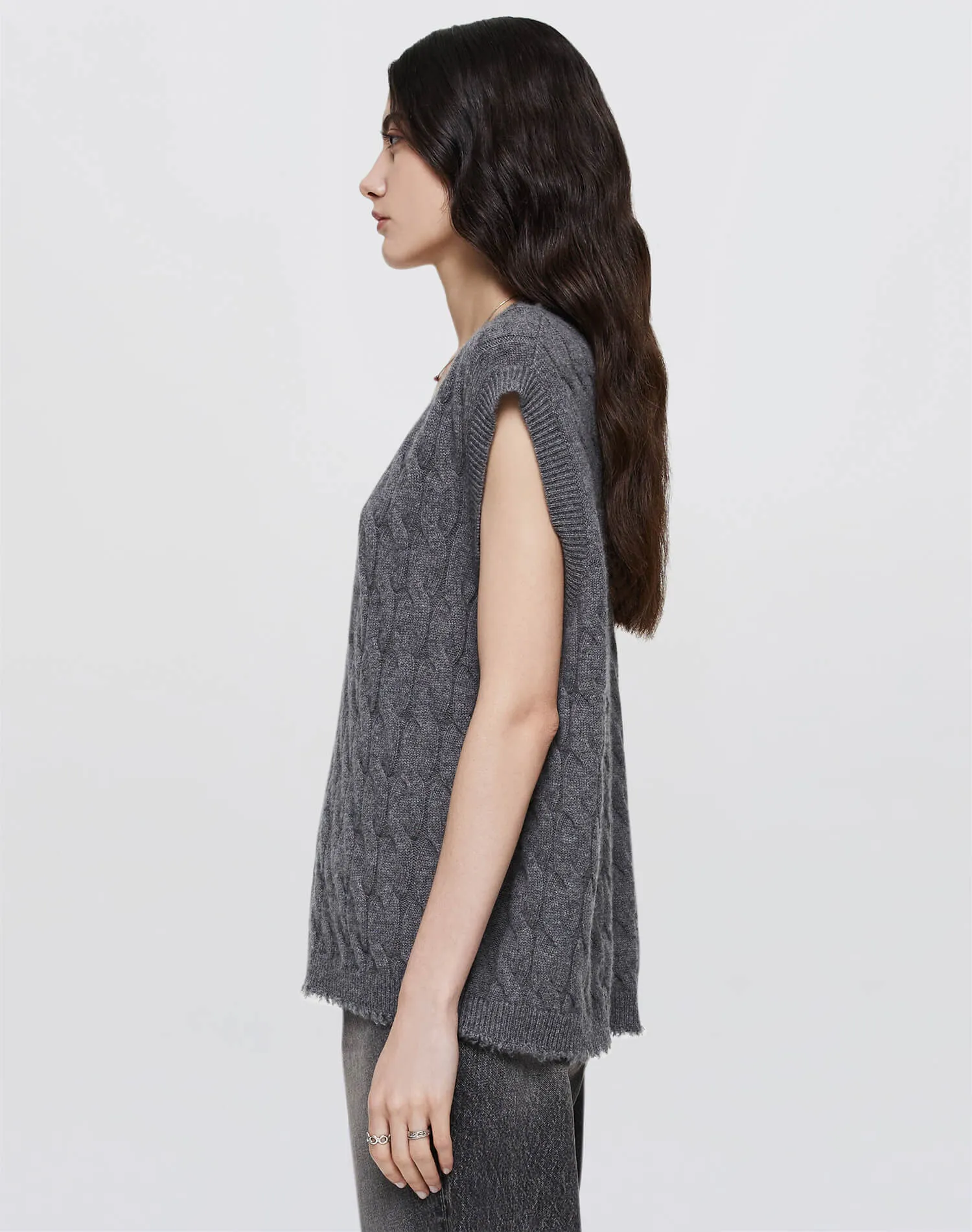 Cashmere Cable Vest - Grey Heather sold by Re/Done product image thumbnail 3