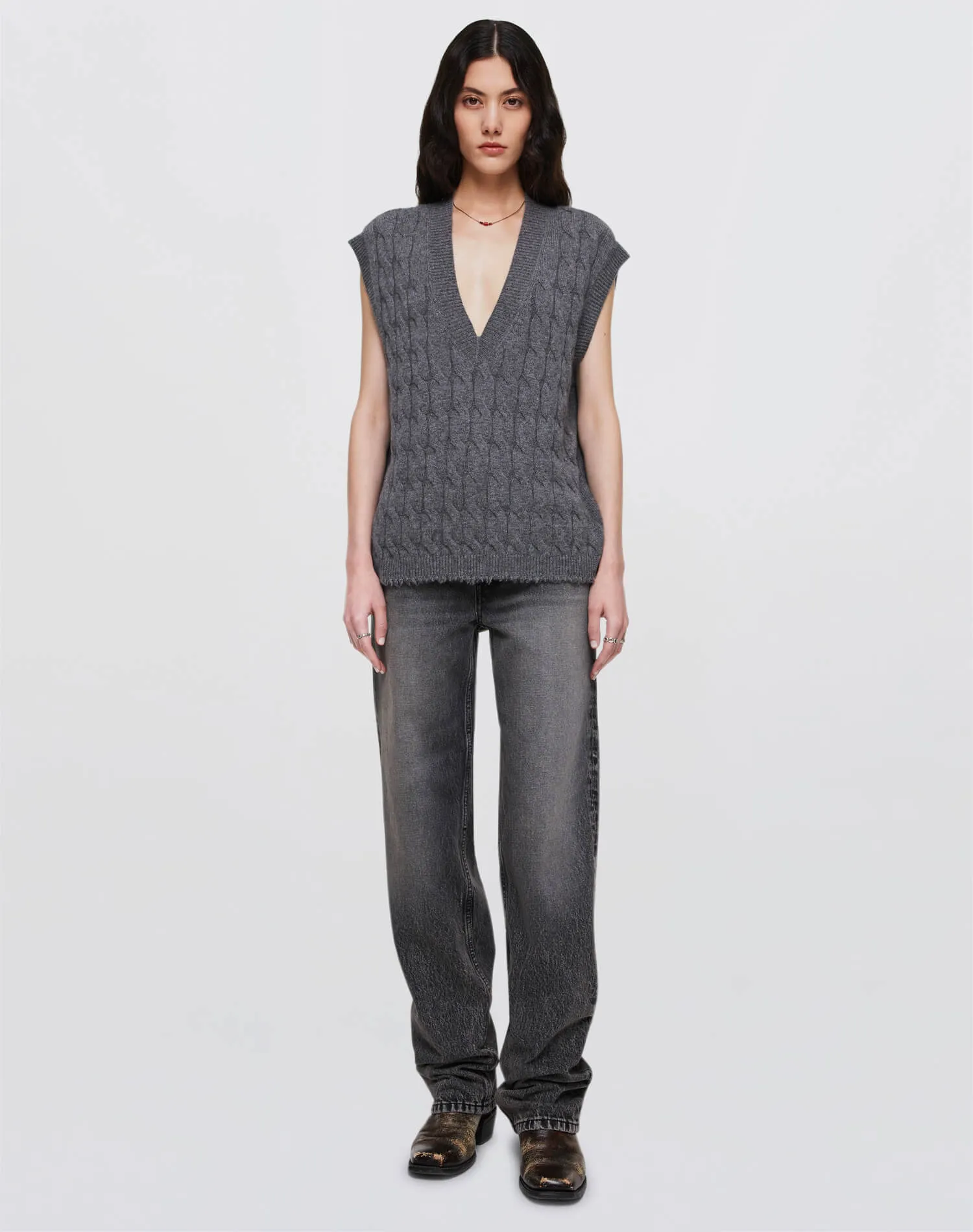 Cashmere Cable Vest - Grey Heather sold by Re/Done product image thumbnail 2