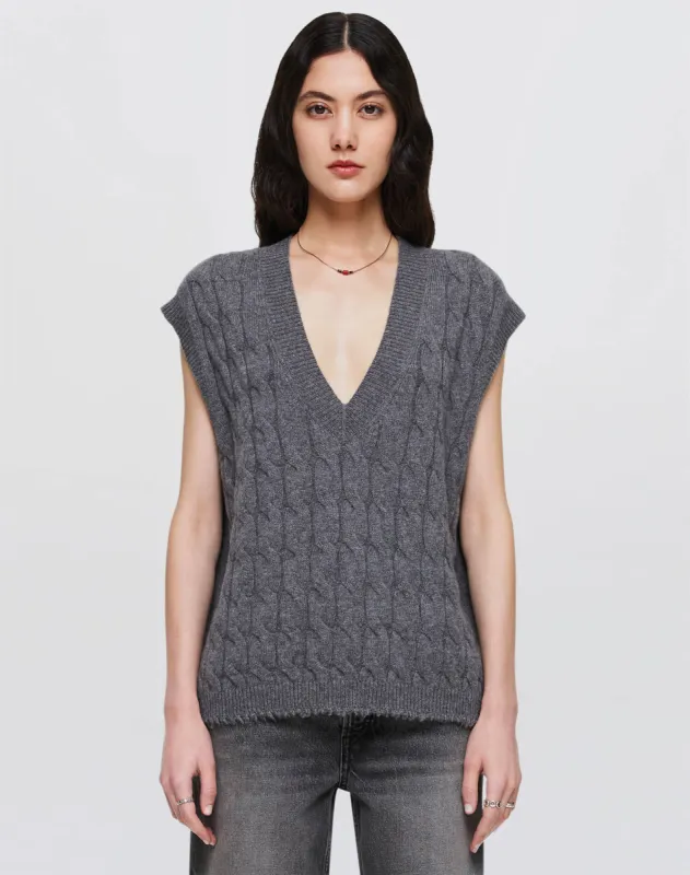 Cashmere Cable Vest - Grey Heather made by Re/Done