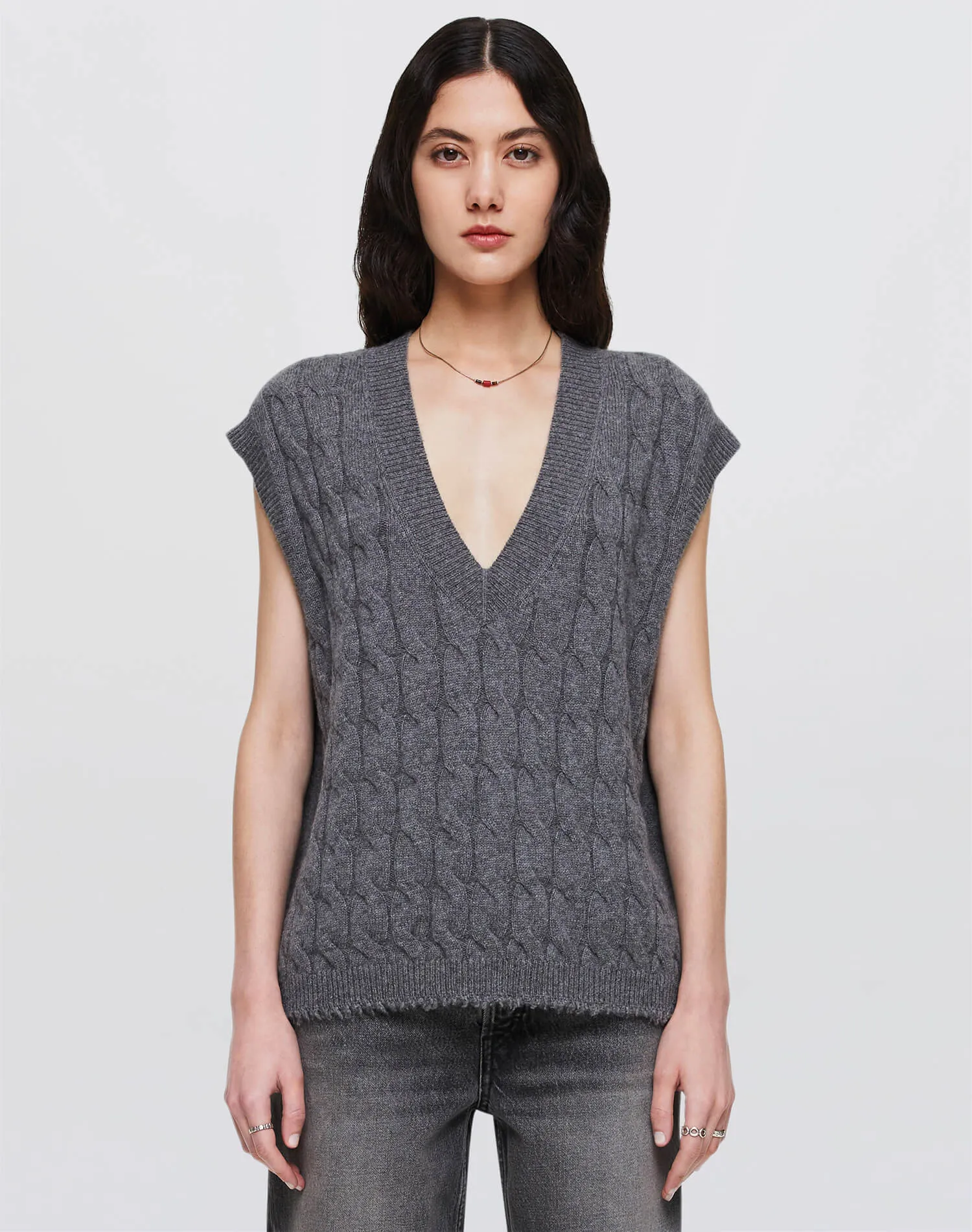 Cashmere Cable Vest - Grey Heather sold by Re/Done