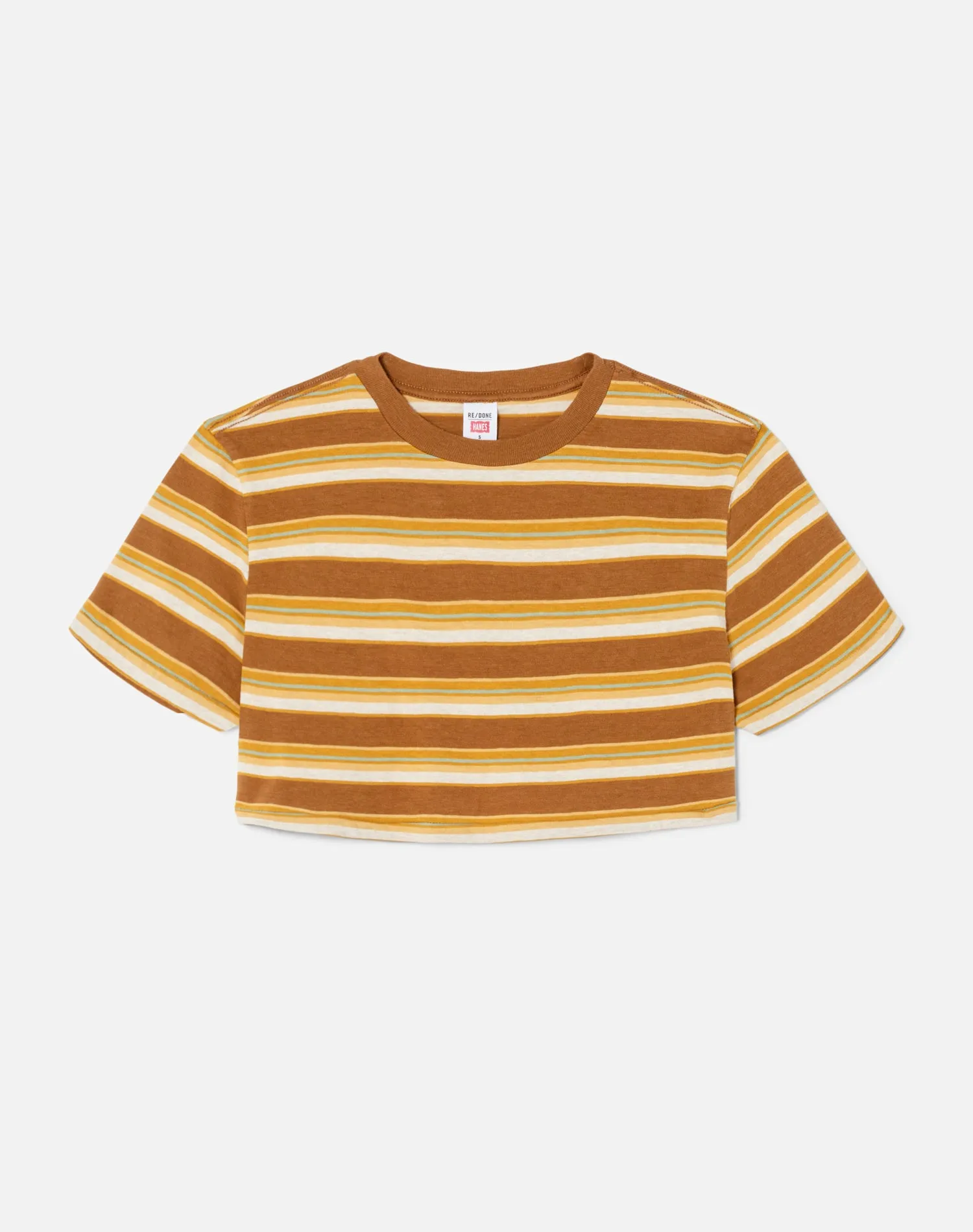 Cropped Stripe Loose Tee - Brown Multi Stripe sold by Re/Done
