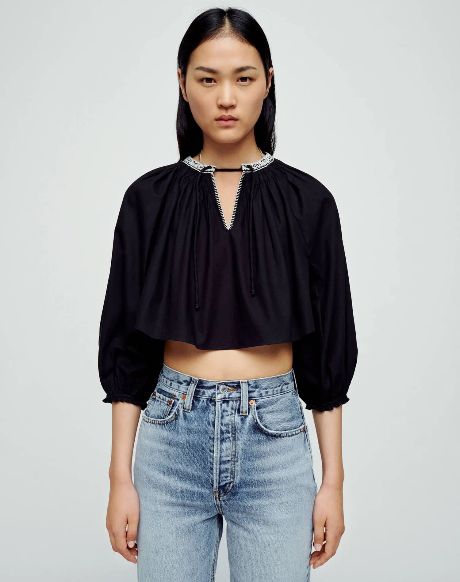 Victorian Cut Off Blouse - Black sold by Re/Done product image thumbnail 3