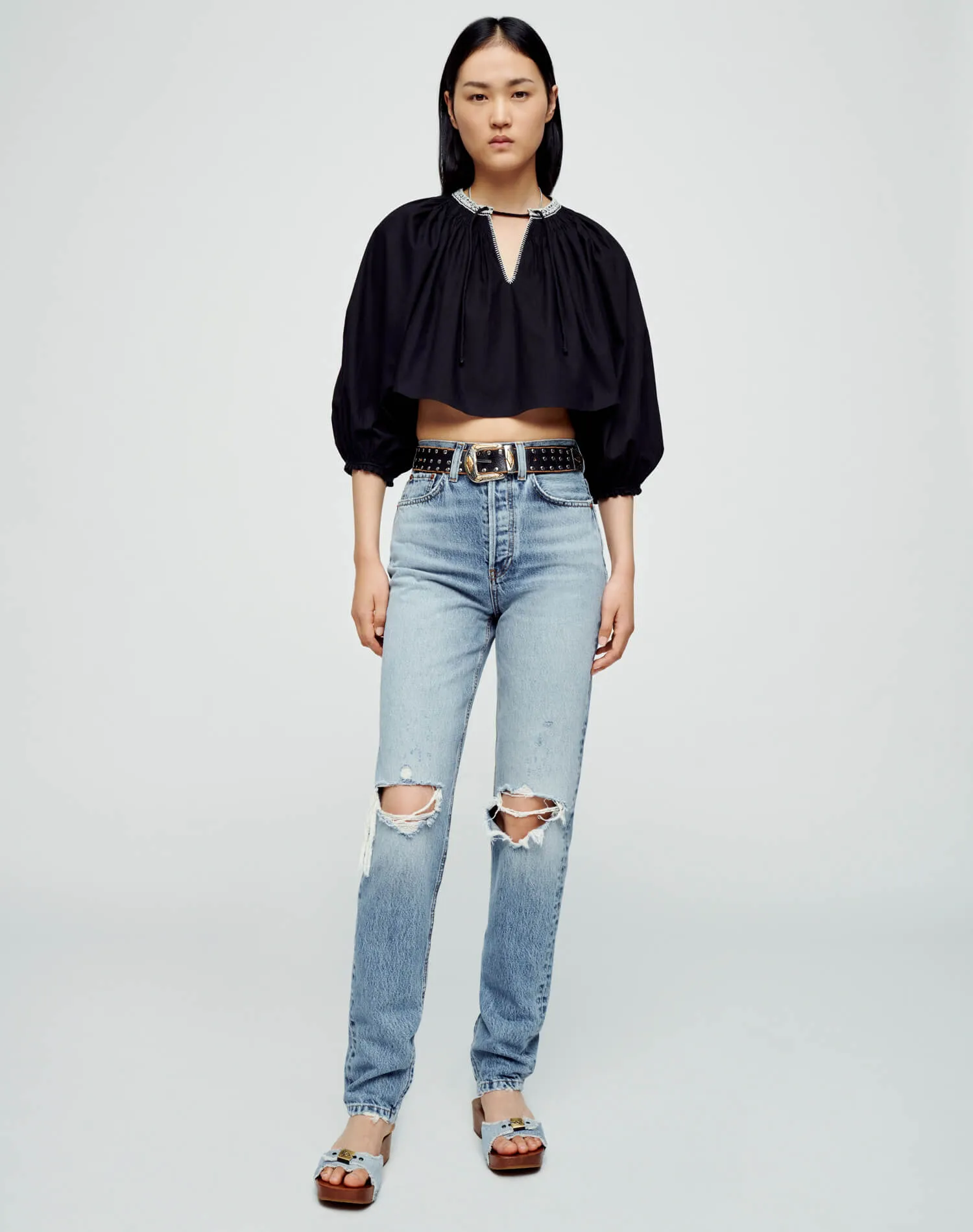 Victorian Cut Off Blouse - Black sold by Re/Done product image thumbnail 4
