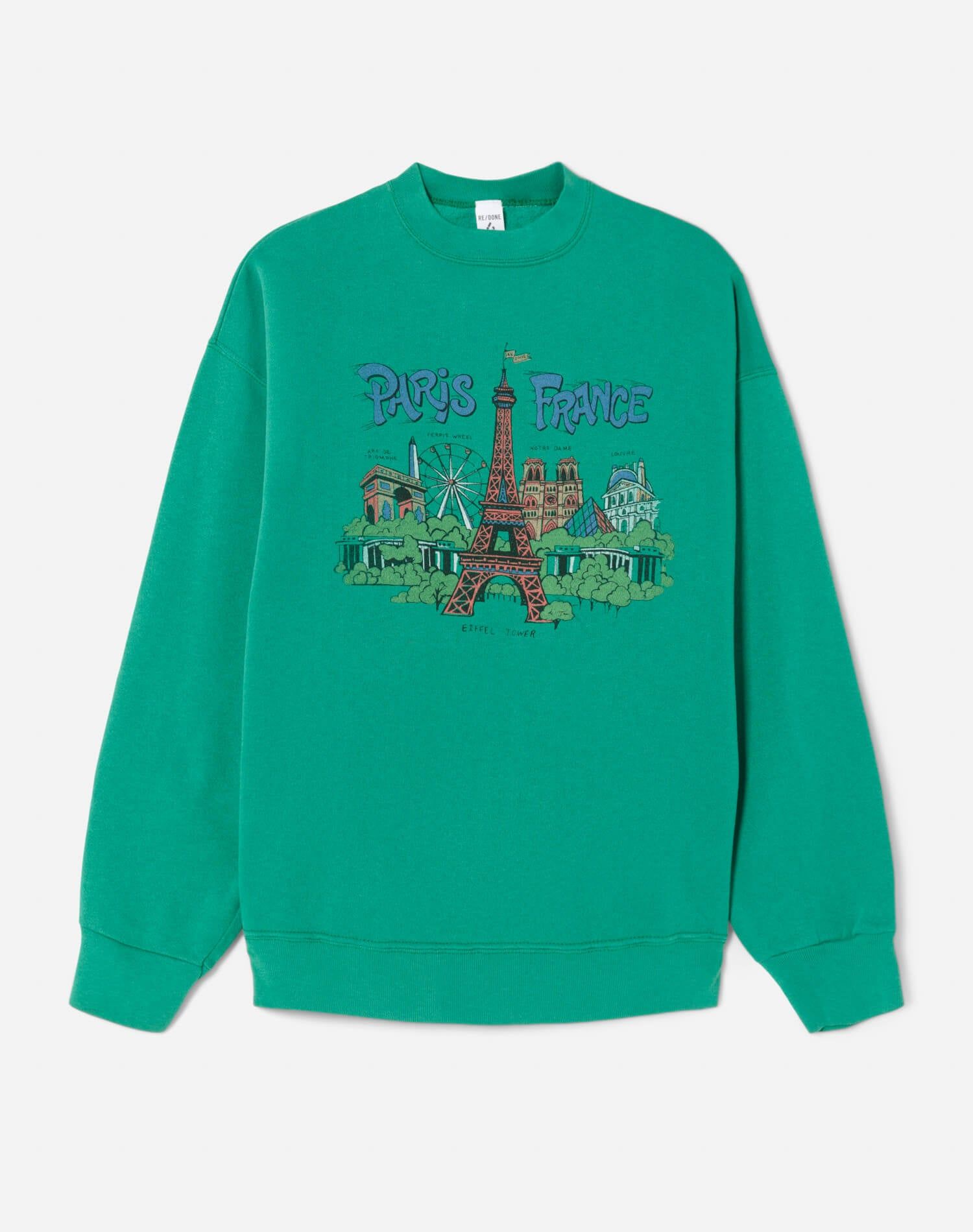 Upcycled "Paris Postcard" Sweatshirt - Green sold by Re/Done