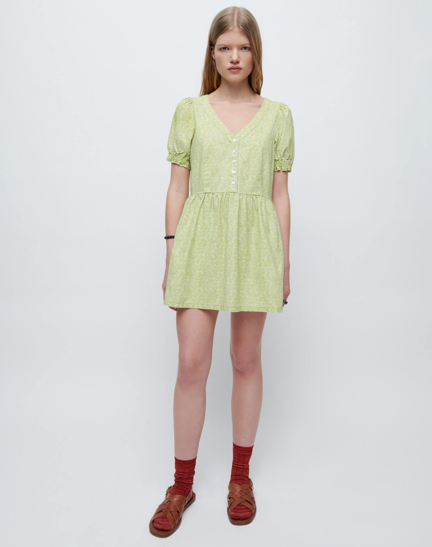 70s V Neck Babydoll Dress - Citrus Paisley sold by Re/Done product image thumbnail 4