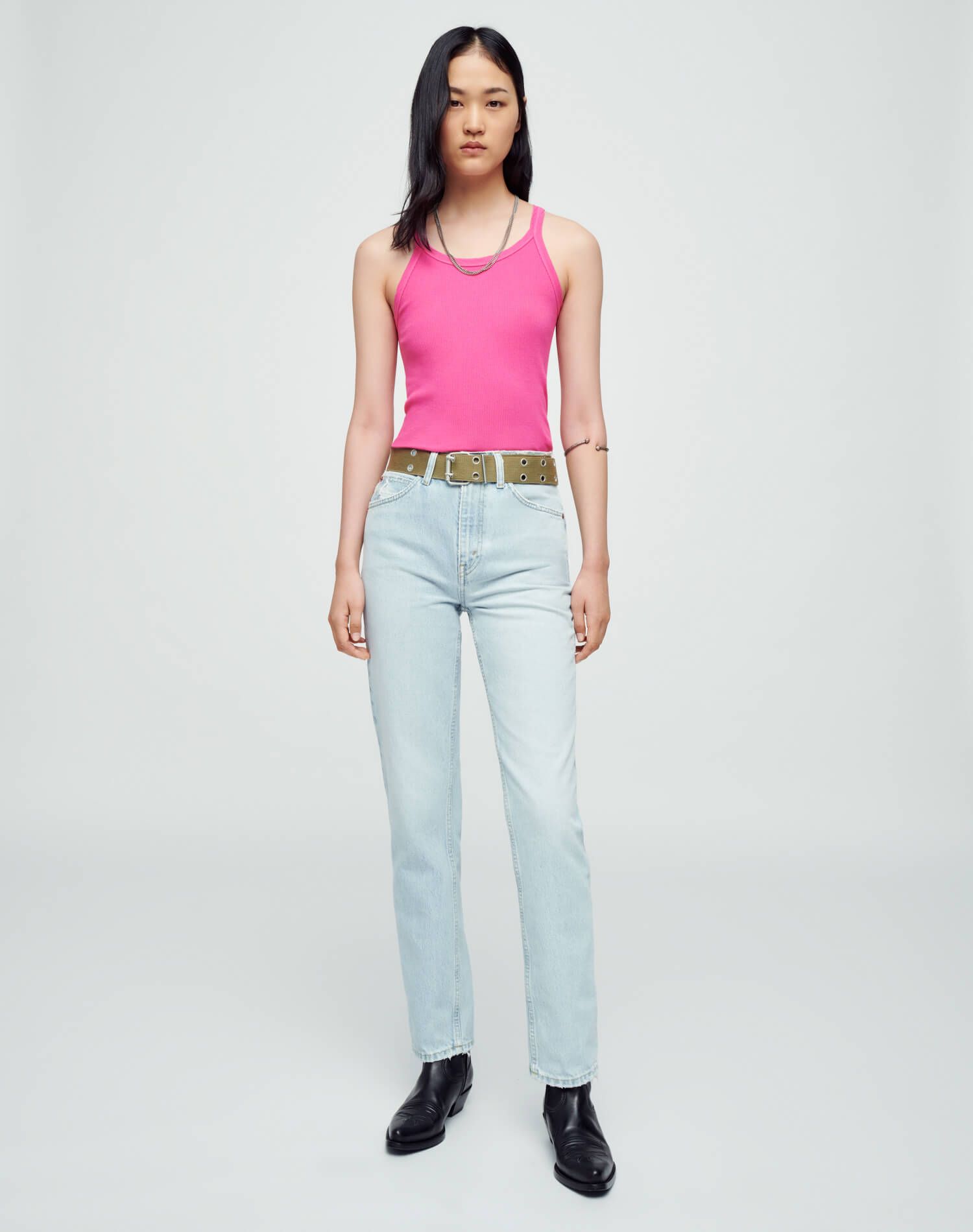 Hanes Ribbed Tank - Fuchsia sold by Re/Done product image thumbnail 3