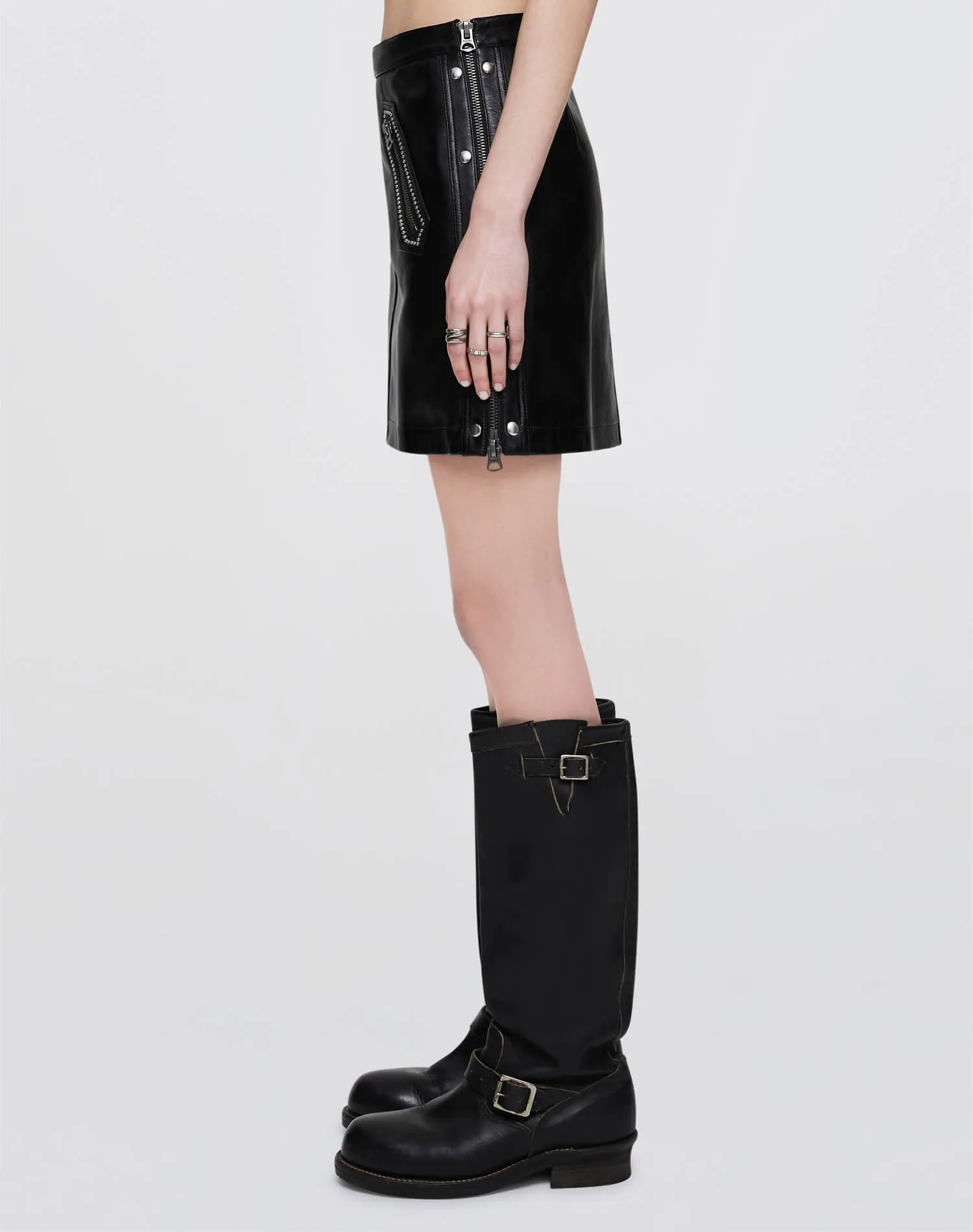 Leather Studded Moto Skirt - Black sold by Re/Done product image thumbnail 3