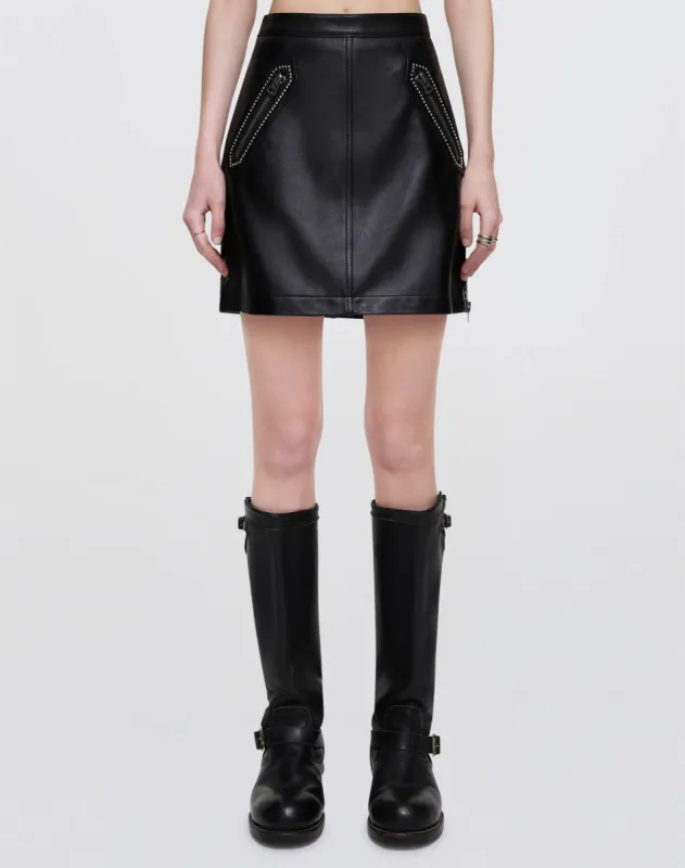 Leather Studded Moto Skirt - Black sold by Re/Done