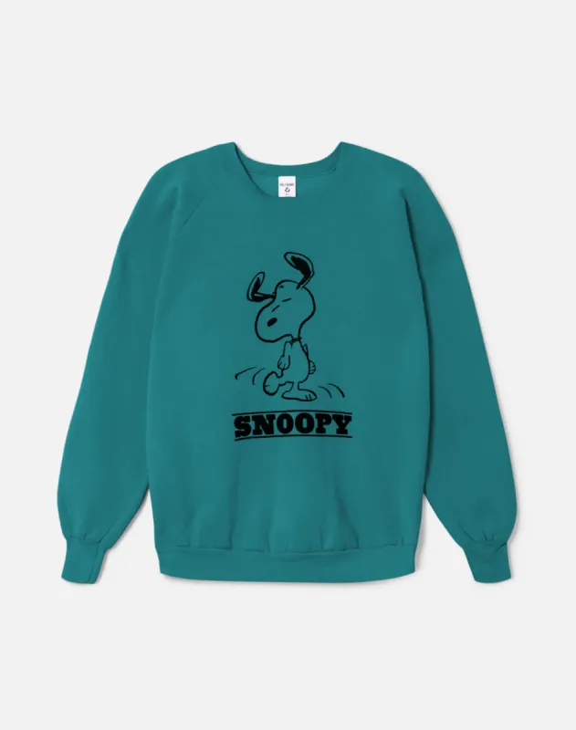 Upcycled "Snoopy Dancing" Sweatshirt in Jungle Green - 11229755 sold by Re/Done