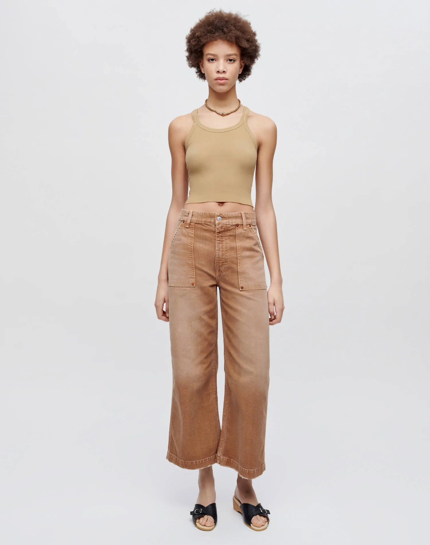 Hanes Cropped Ribbed Tank - Sand sold by Re/Done product image thumbnail 2