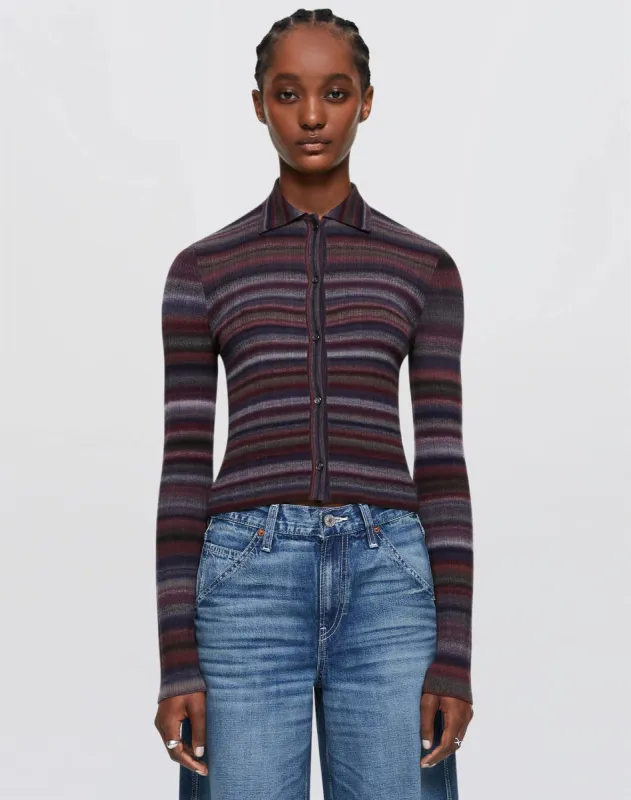 Ribbed Polo Cardigan - Lavender Combo sold by Re/Done