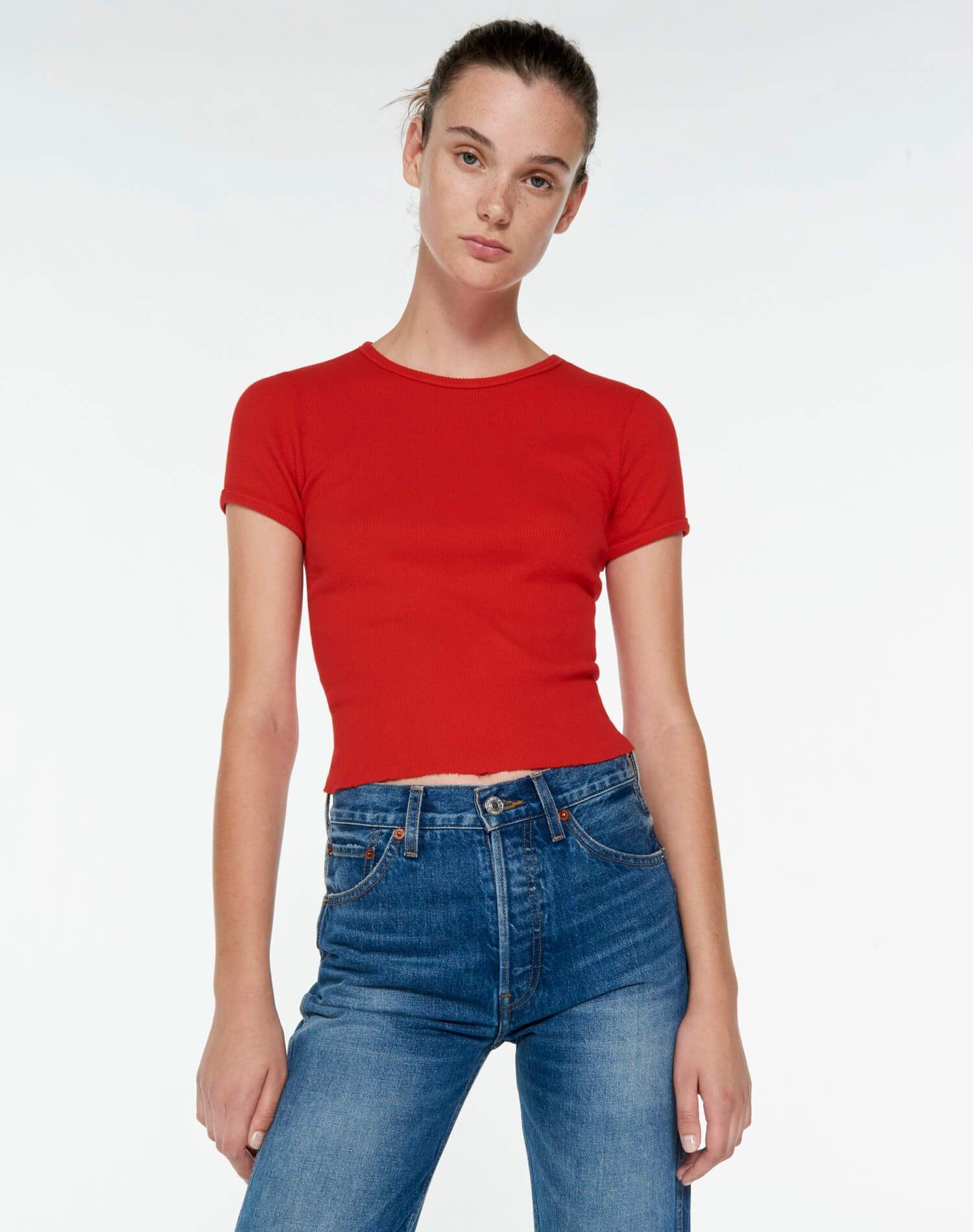90s Ribbed Cap Sleeve Tee - Red Orange sold by Re/Done product image thumbnail 3