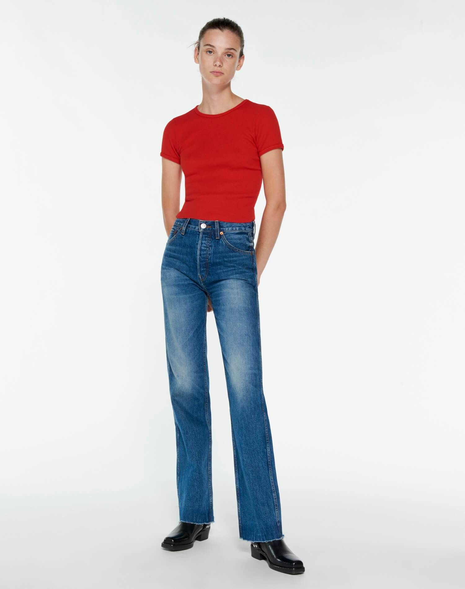 90s Ribbed Cap Sleeve Tee - Red Orange sold by Re/Done product image thumbnail 4