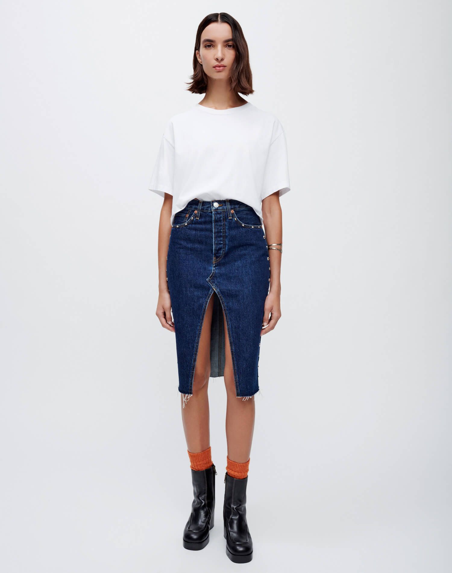 Midi Denim Skirt - Heritage Rinse Stud sold by Re/Done product image thumbnail 4