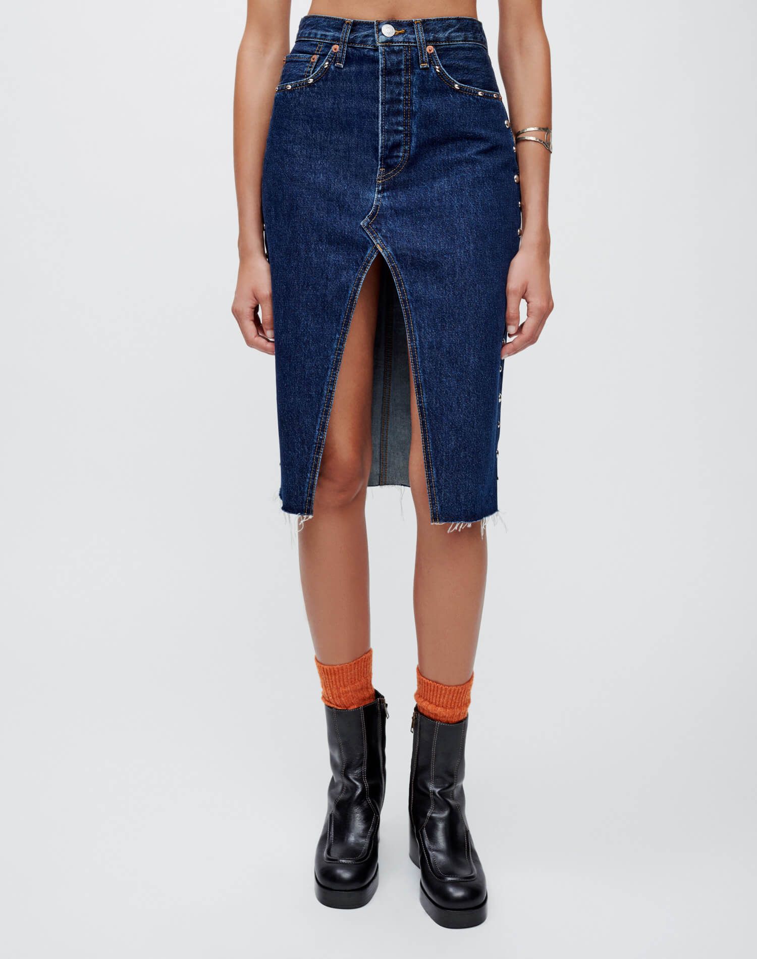 Midi Denim Skirt - Heritage Rinse Stud sold by Re/Done product image thumbnail 3