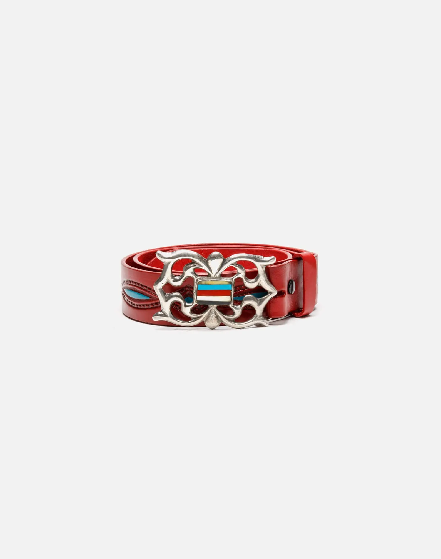 70s Embossed Painted Belt with Sterling Zuni Buckle sold by Re/Done
