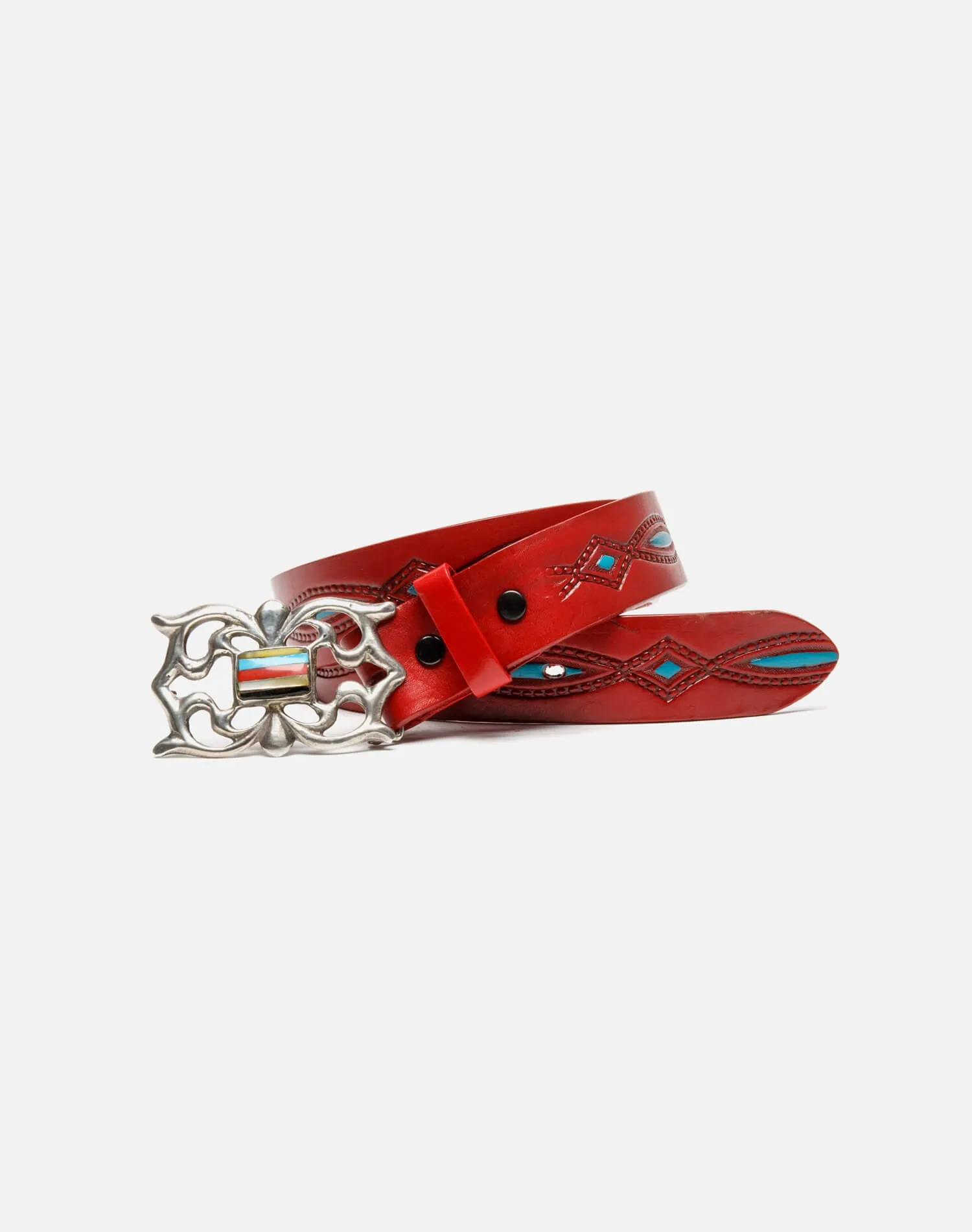 70s Embossed Painted Belt with Sterling Zuni Buckle sold by Re/Done product image thumbnail 3