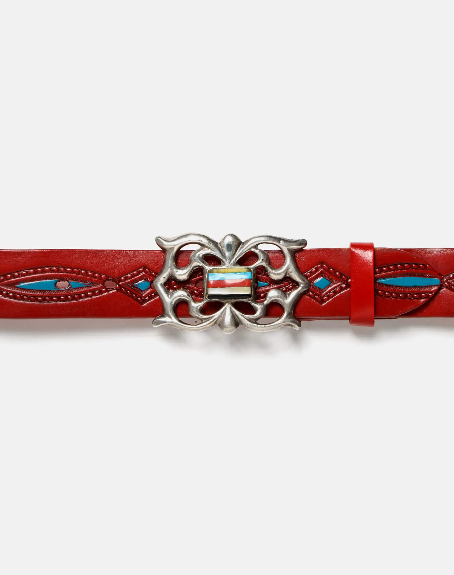 70s Embossed Painted Belt with Sterling Zuni Buckle sold by Re/Done product image thumbnail 4