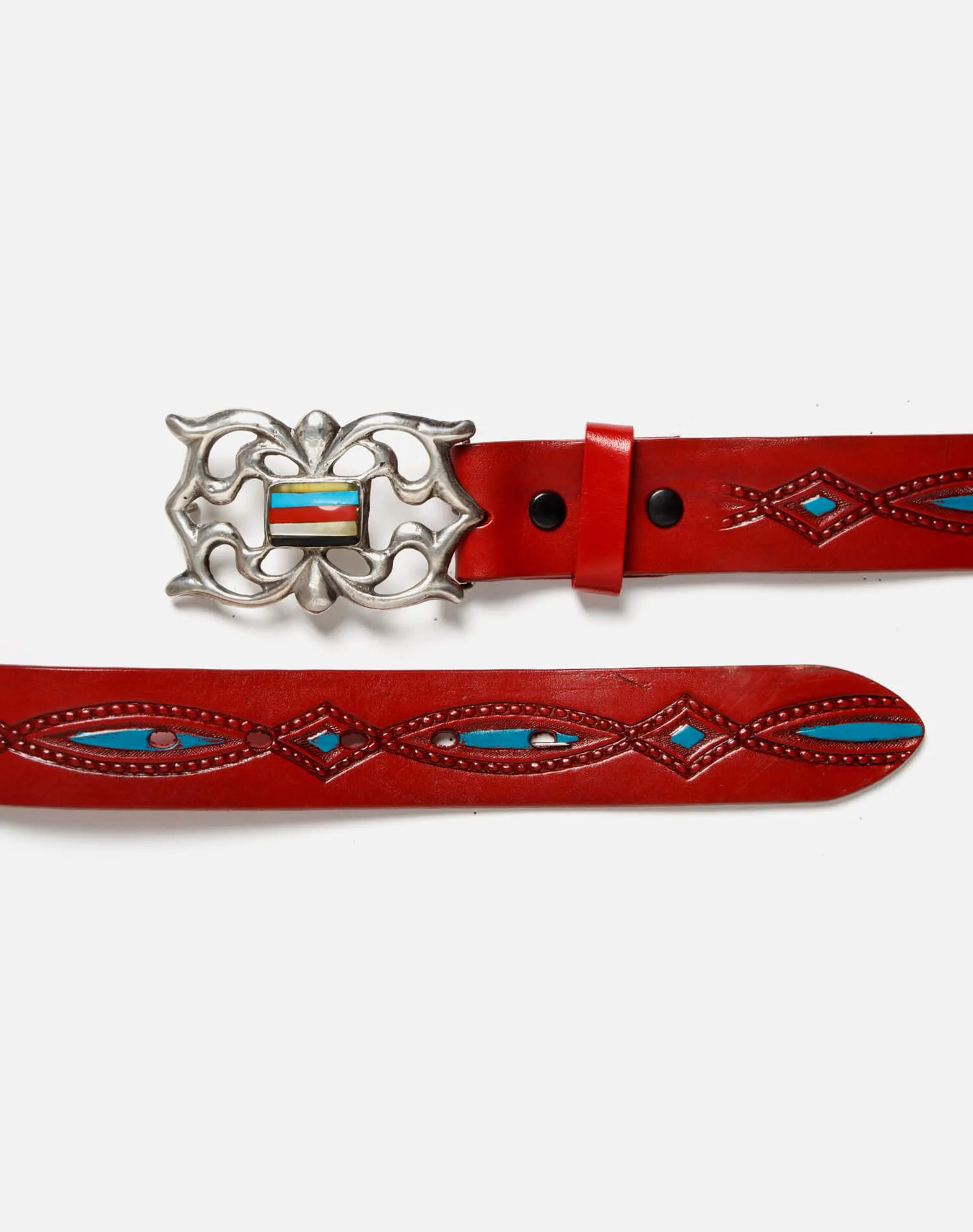 70s Embossed Painted Belt with Sterling Zuni Buckle sold by Re/Done product image thumbnail 2