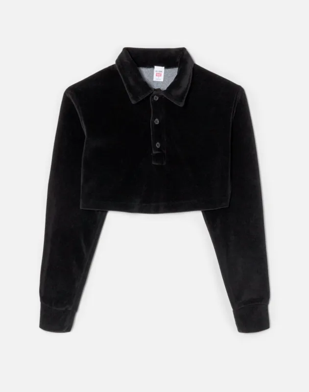 Cropped Velour Polo - Black made by Re/Done