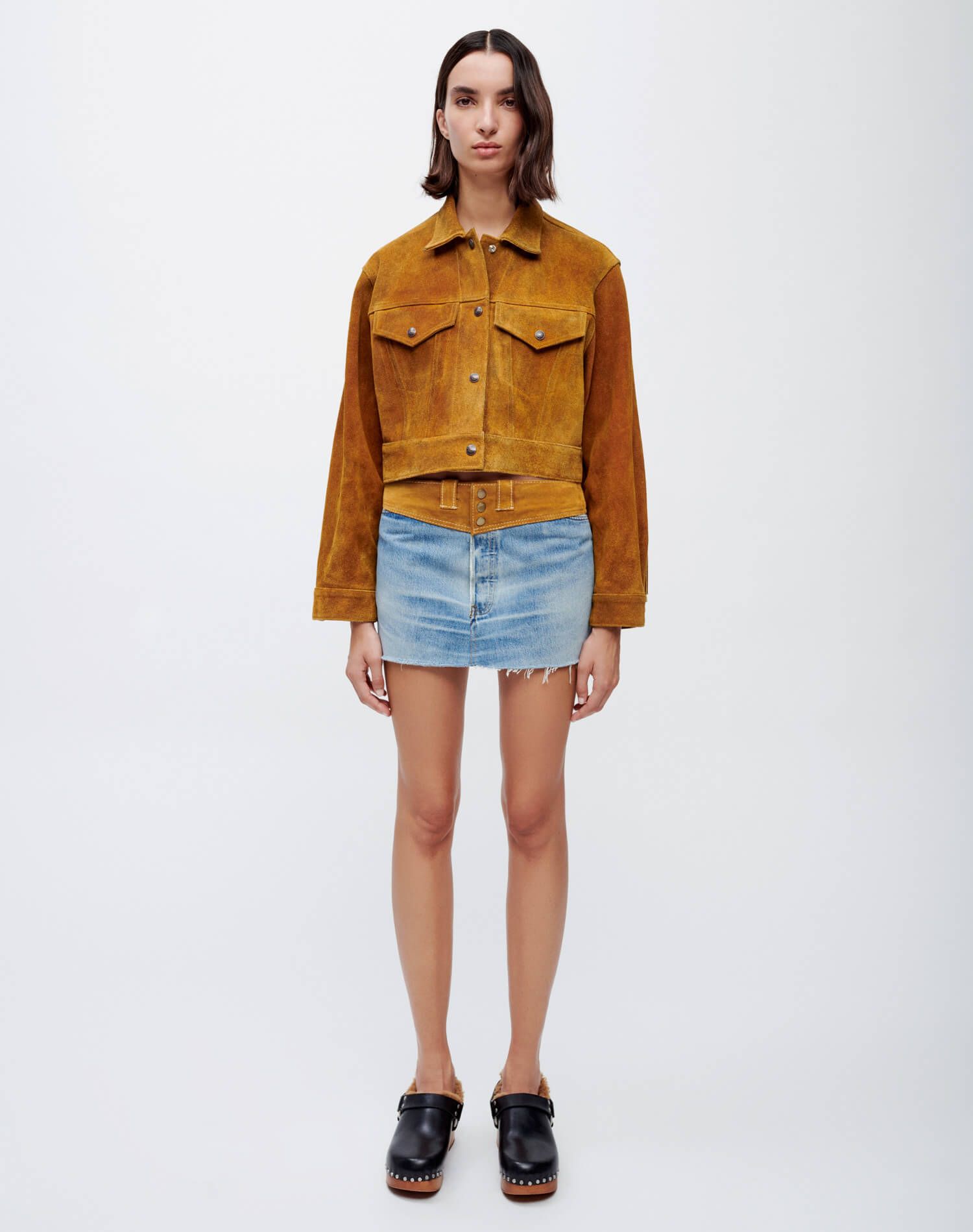 Levi's Suede Yoke Mini Skirt - Indigo With Suede sold by Re/Done