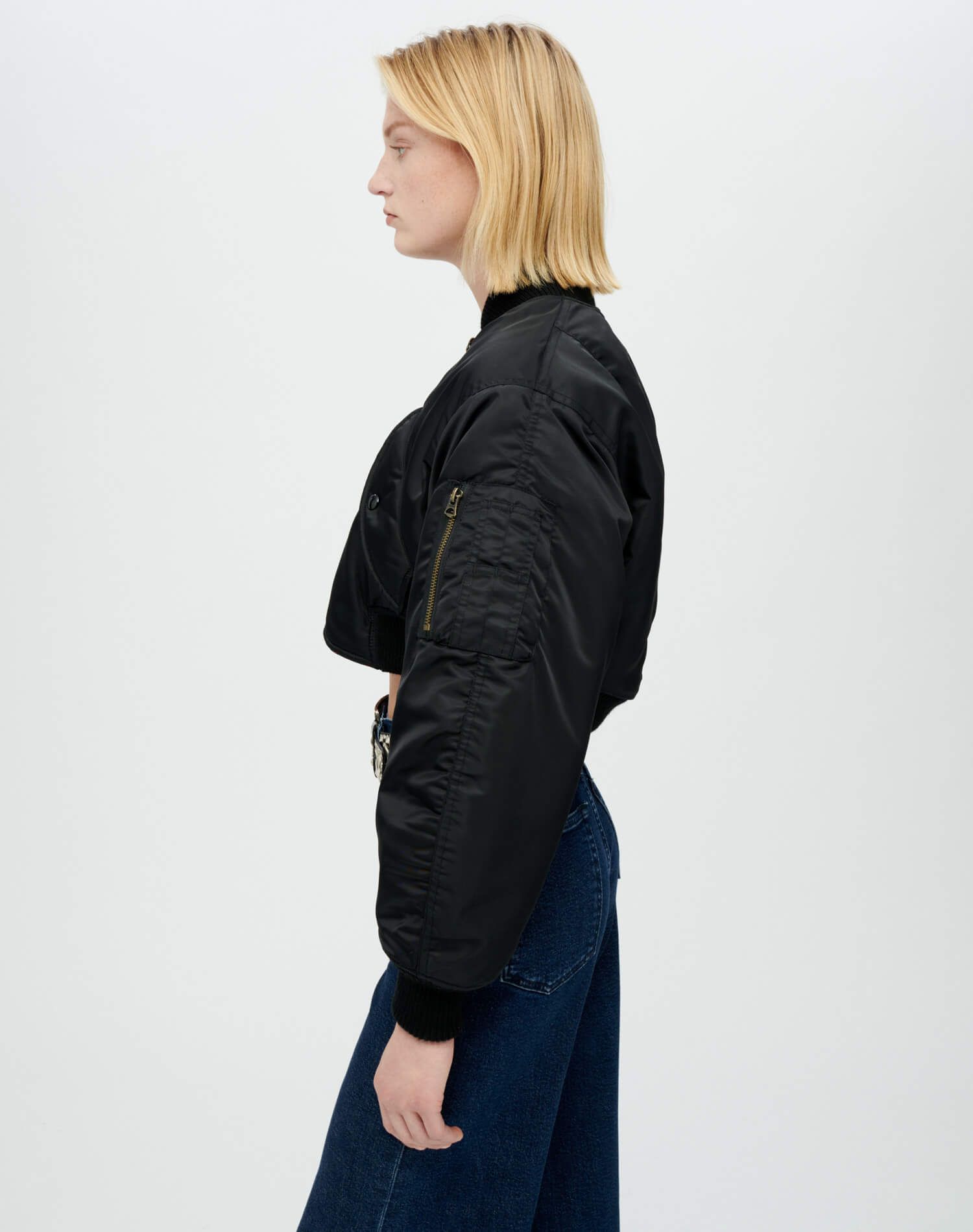 Cropped Bomber Jacket - Black sold by Re/Done product image thumbnail 5