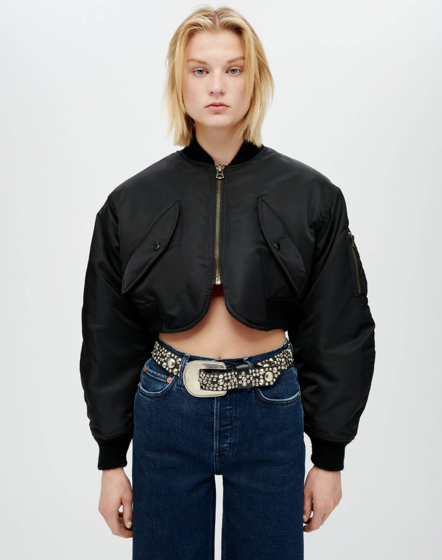 Cropped Bomber Jacket - Black sold by Re/Done product image thumbnail 2