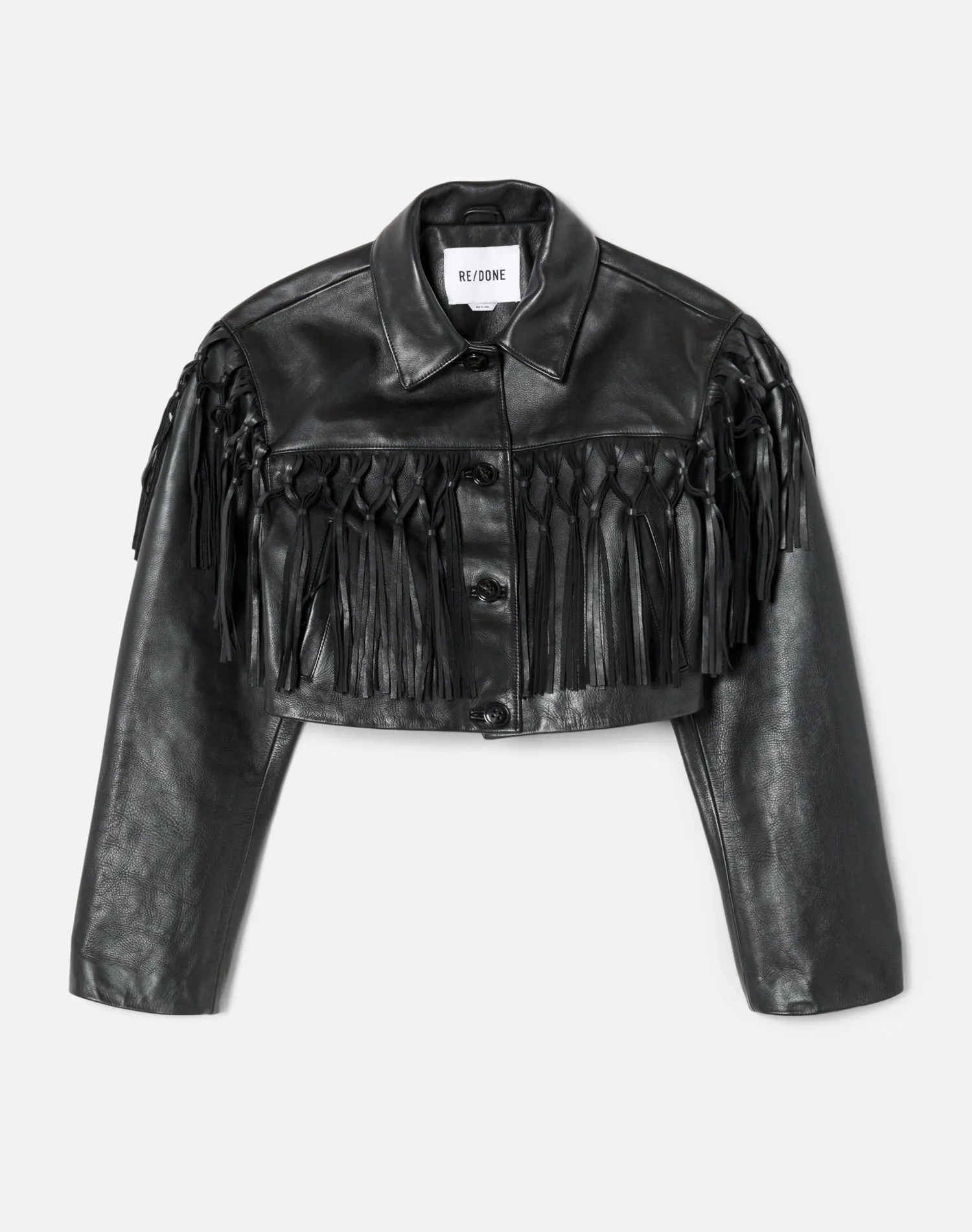 Cropped Knot Fringe Jacket - Black Leather sold by Re/Done