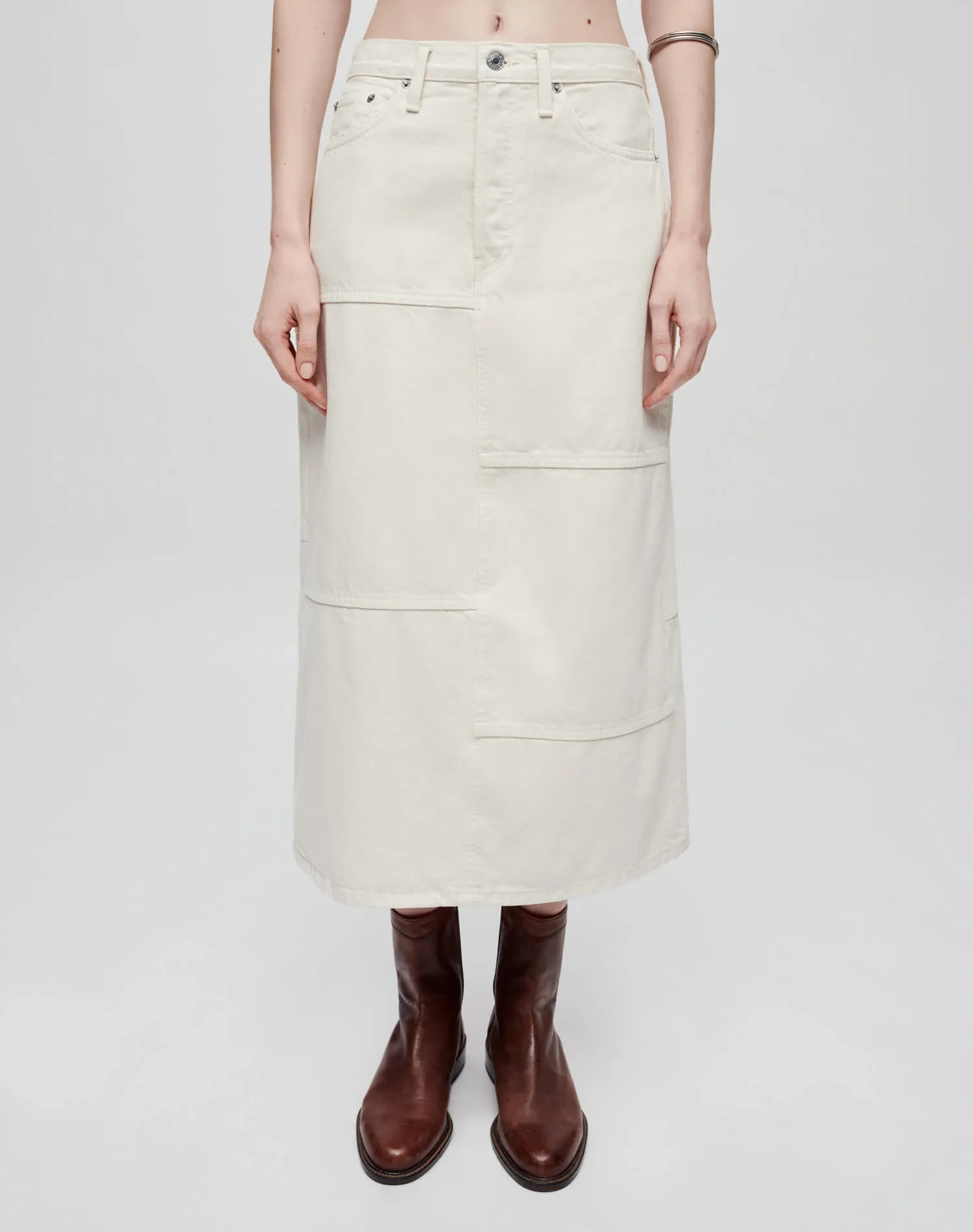 Mid Rise Seamed Skirt - Vintage White sold by Re/Done