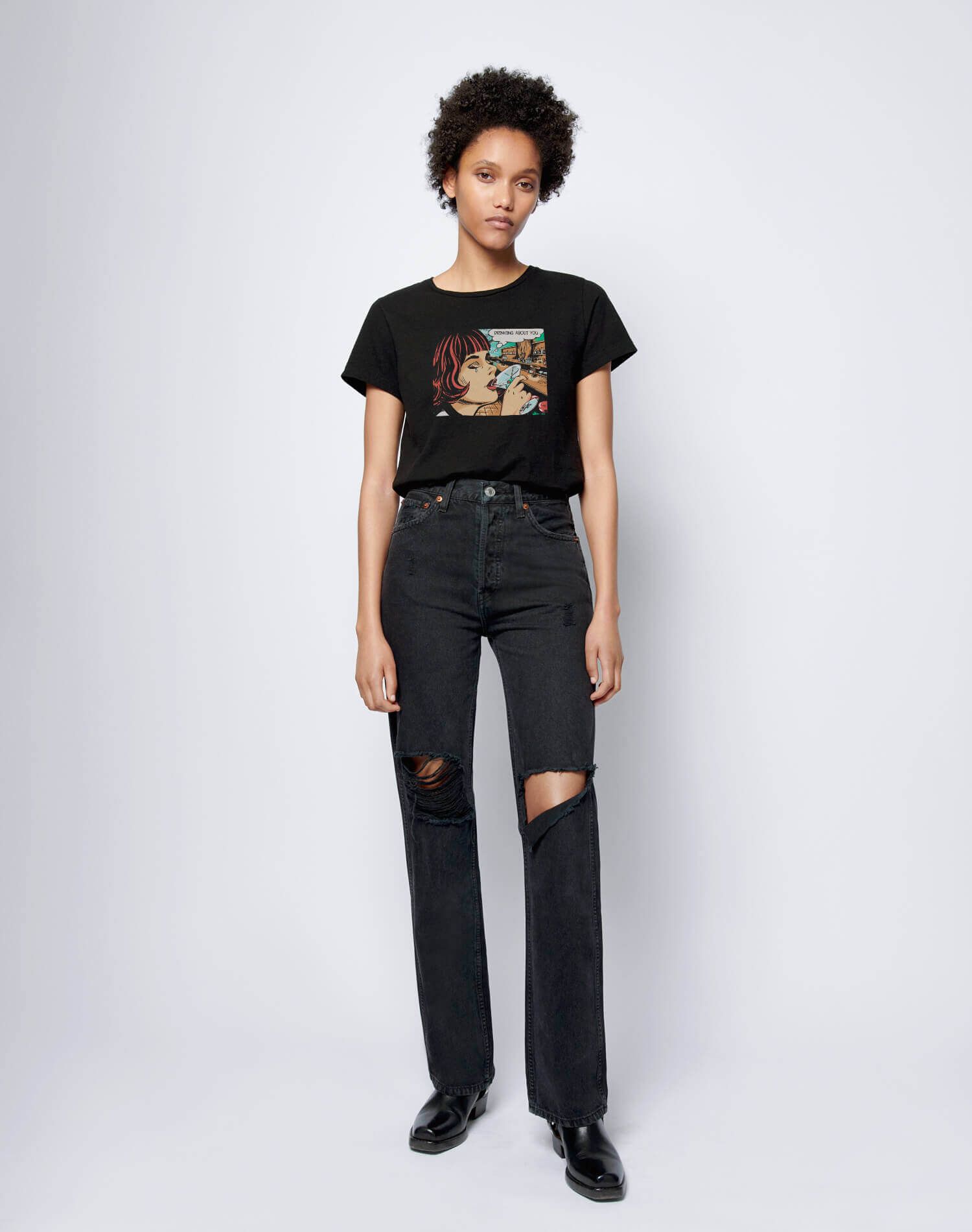 Classic "Drinking About You" Tee - Washed Black sold by Re/Done product image thumbnail 2