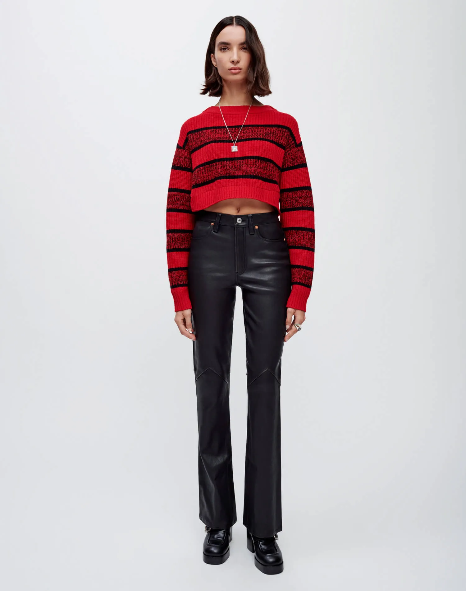 Cropped Boatneck Pullover - Red Black Rugby sold by Re/Done product image thumbnail 4
