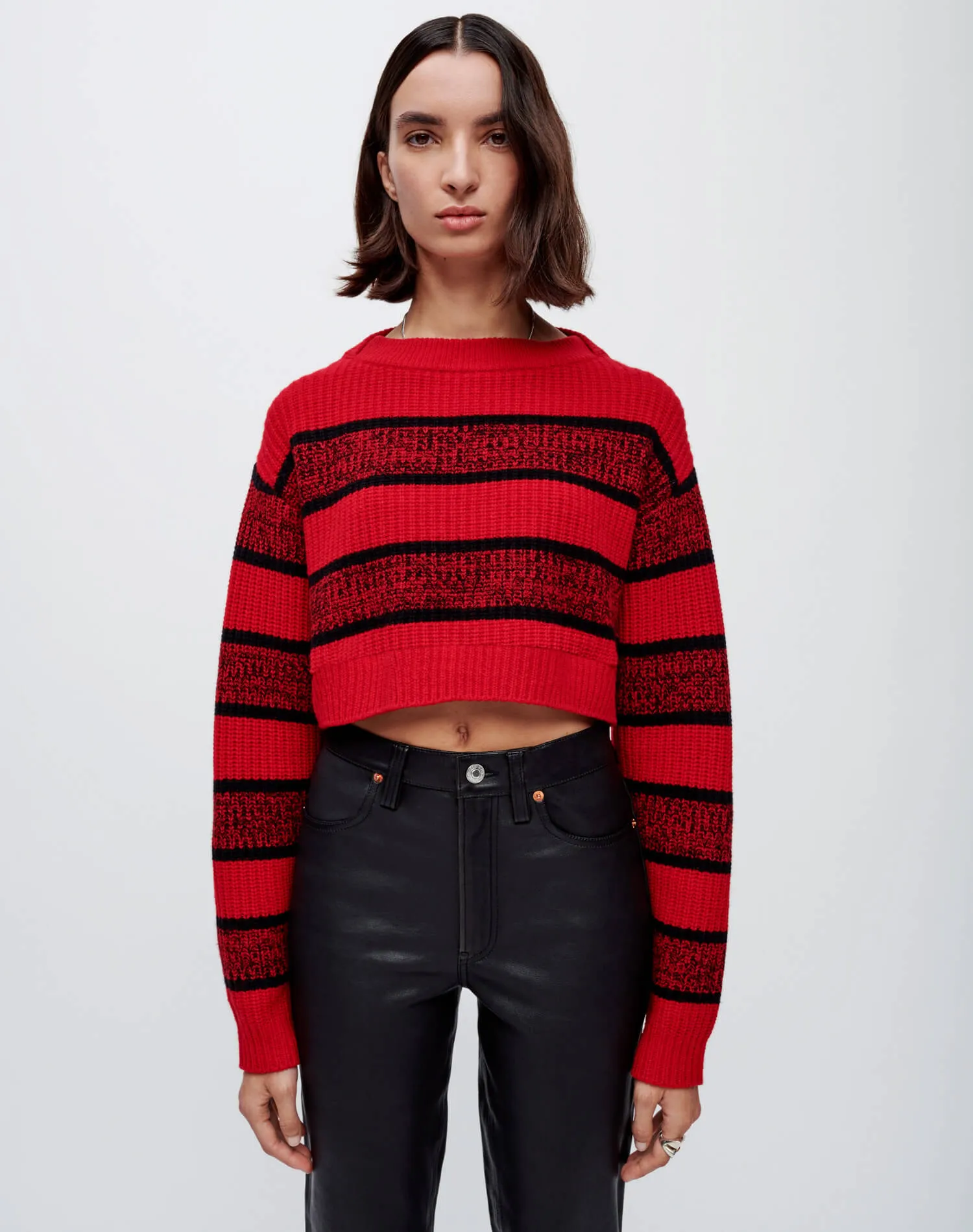 Cropped Boatneck Pullover - Red Black Rugby sold by Re/Done product image thumbnail 3