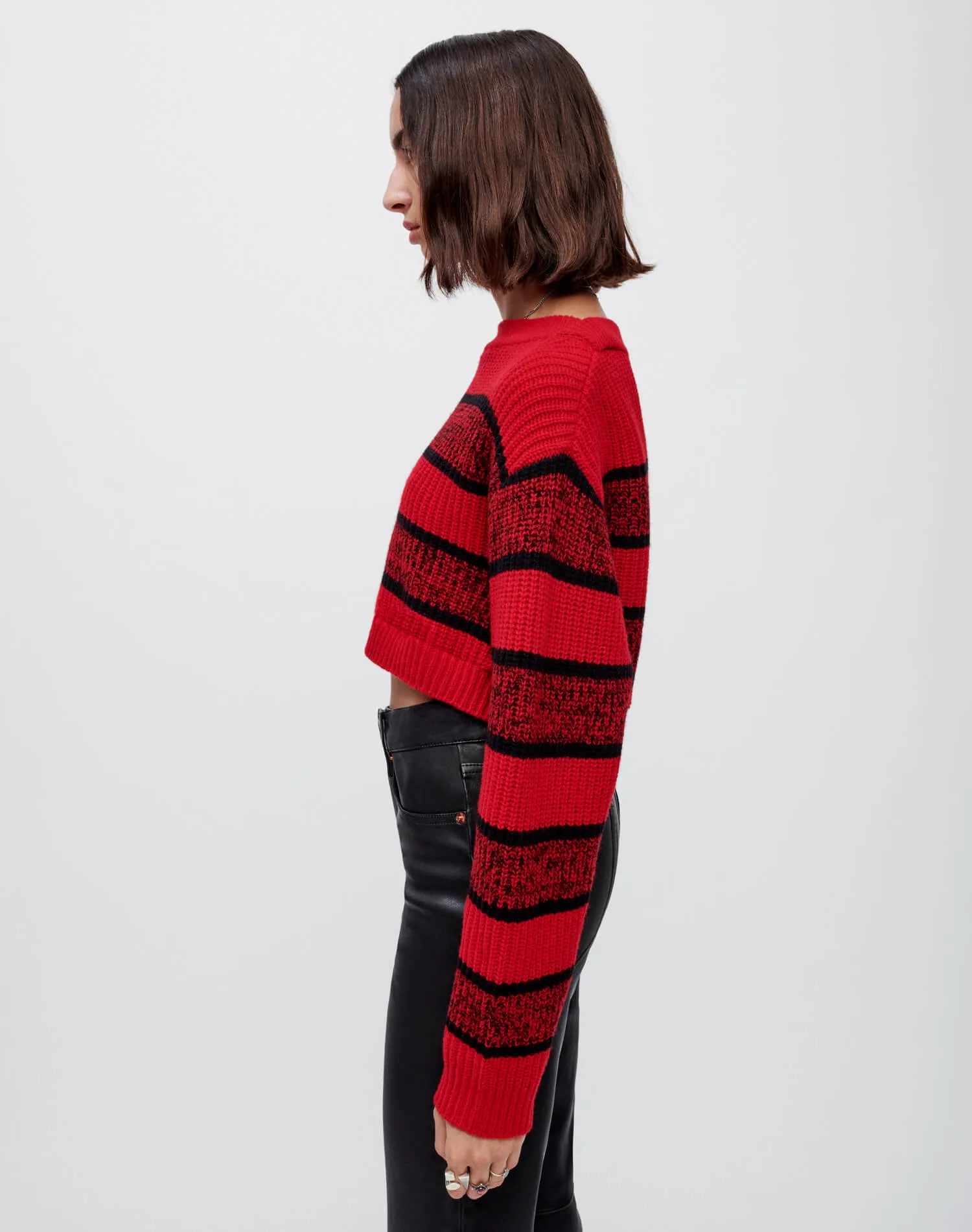 Cropped Boatneck Pullover - Red Black Rugby sold by Re/Done product image thumbnail 5