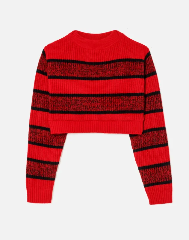 Cropped Boatneck Pullover - Red Black Rugby sold by Re/Done