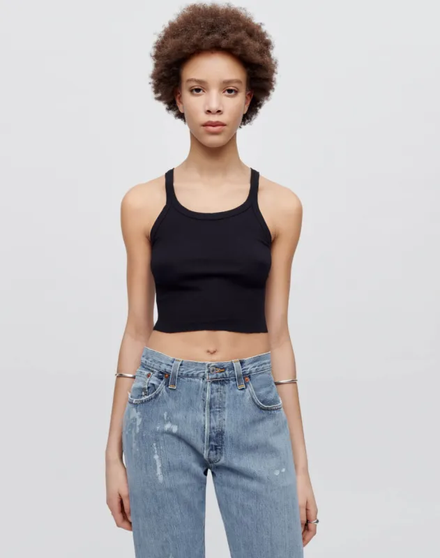 Hanes Cropped Ribbed Tank - Black sold by Re/Done